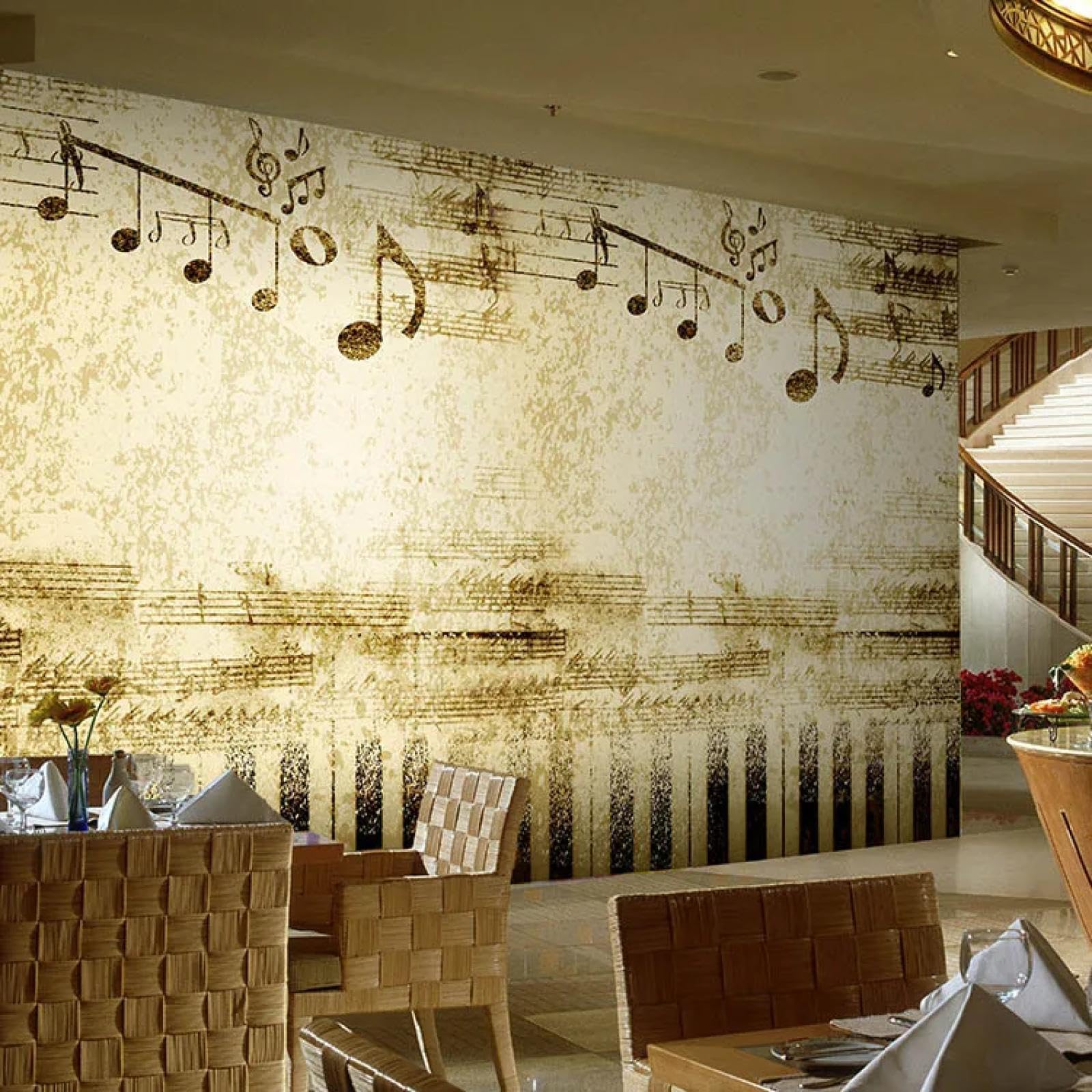 Papier peint 3d salle de musique pour masquer un mur terne thème piano
