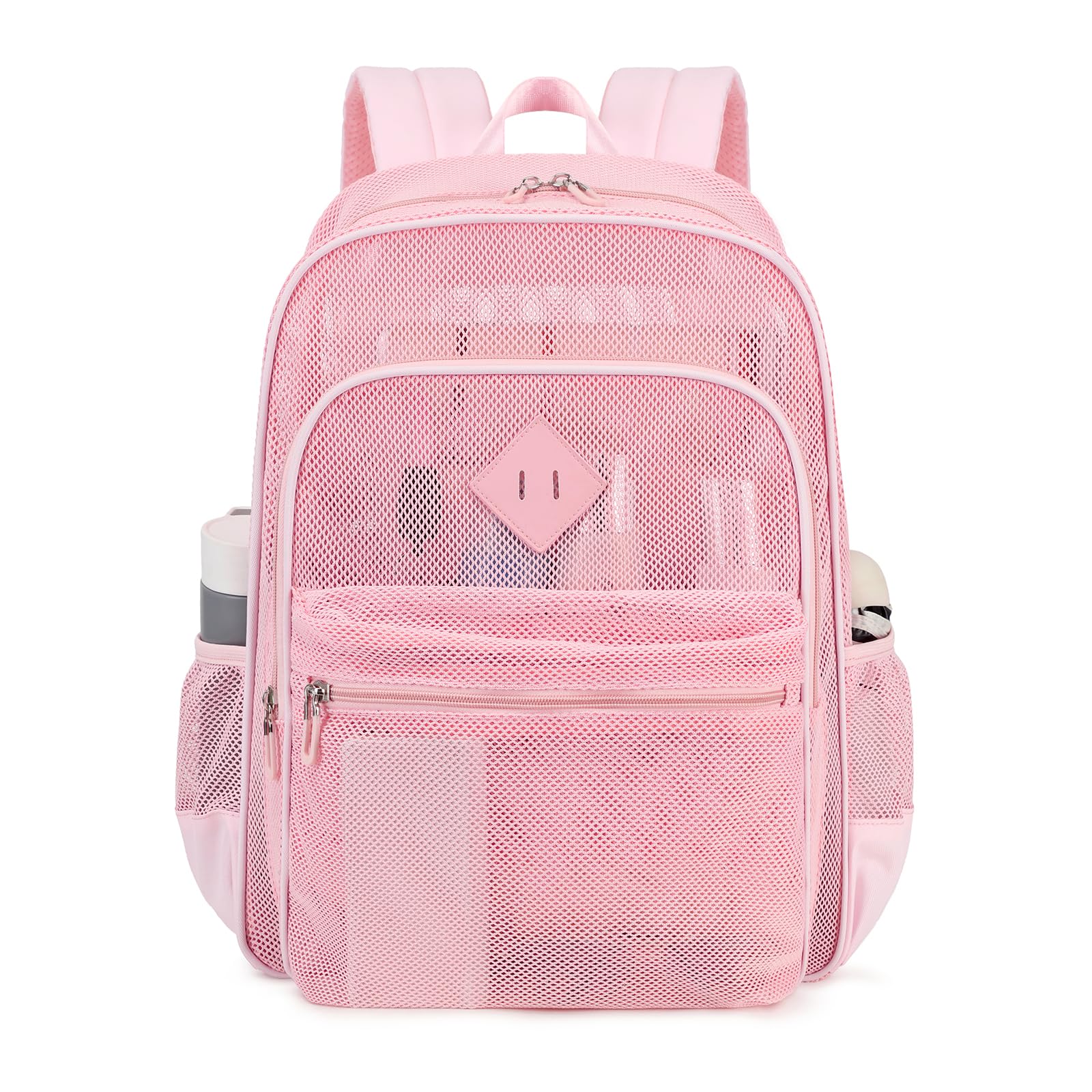 MOONBABY Mesh Backpack Heavy Duty, See Through School Backpack Transparent Bookbag for Swimming, Beach, Sports, Work, Travel