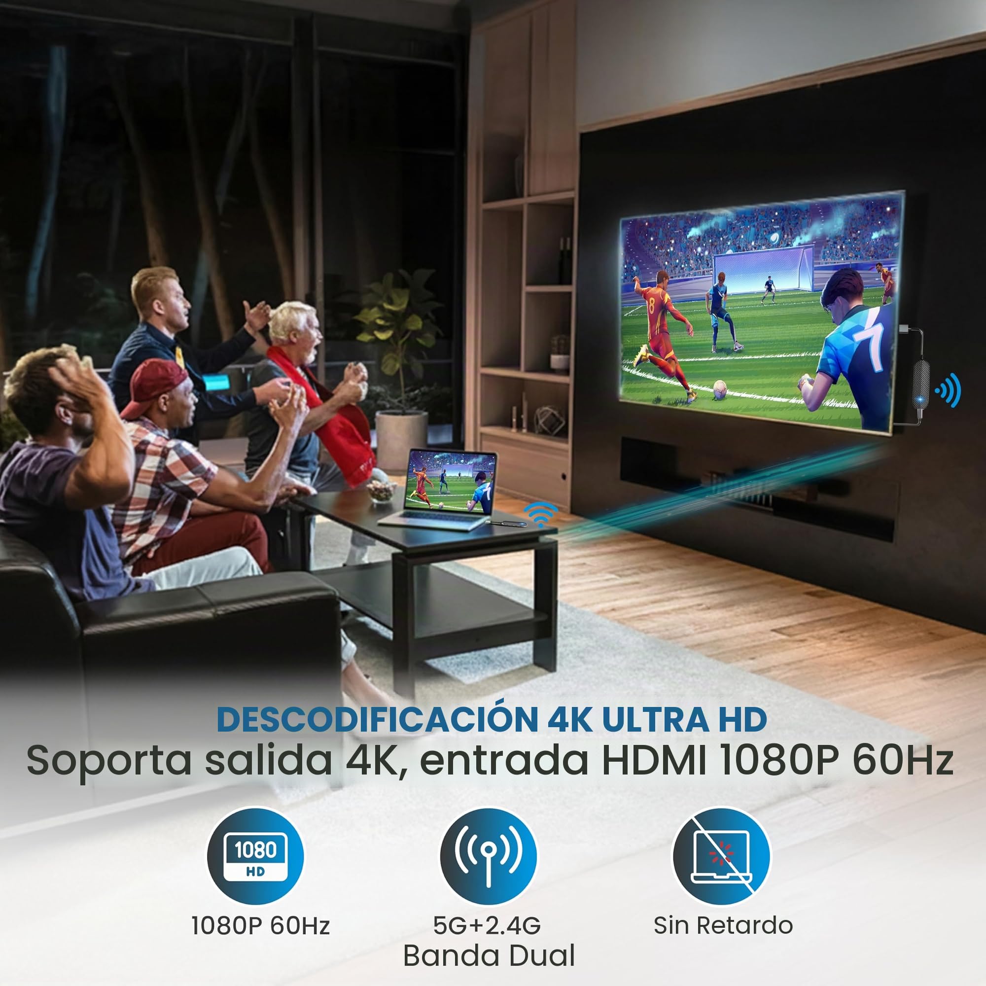 Transmisor y Receptor HDMI inalámbrico [1080P Full HD], transmisión inalámbrica HDMI para Streaming de PC, portátil, Consola a TV, proyector, inalámbrico y Sencillo
