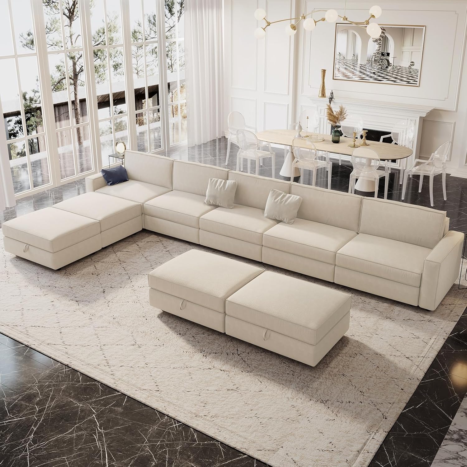 Amazon|GraceNook ソファー 五人掛け ソファーセット ソファ 5人掛け ソファセット 5人掛け ローソファー オットマン付き