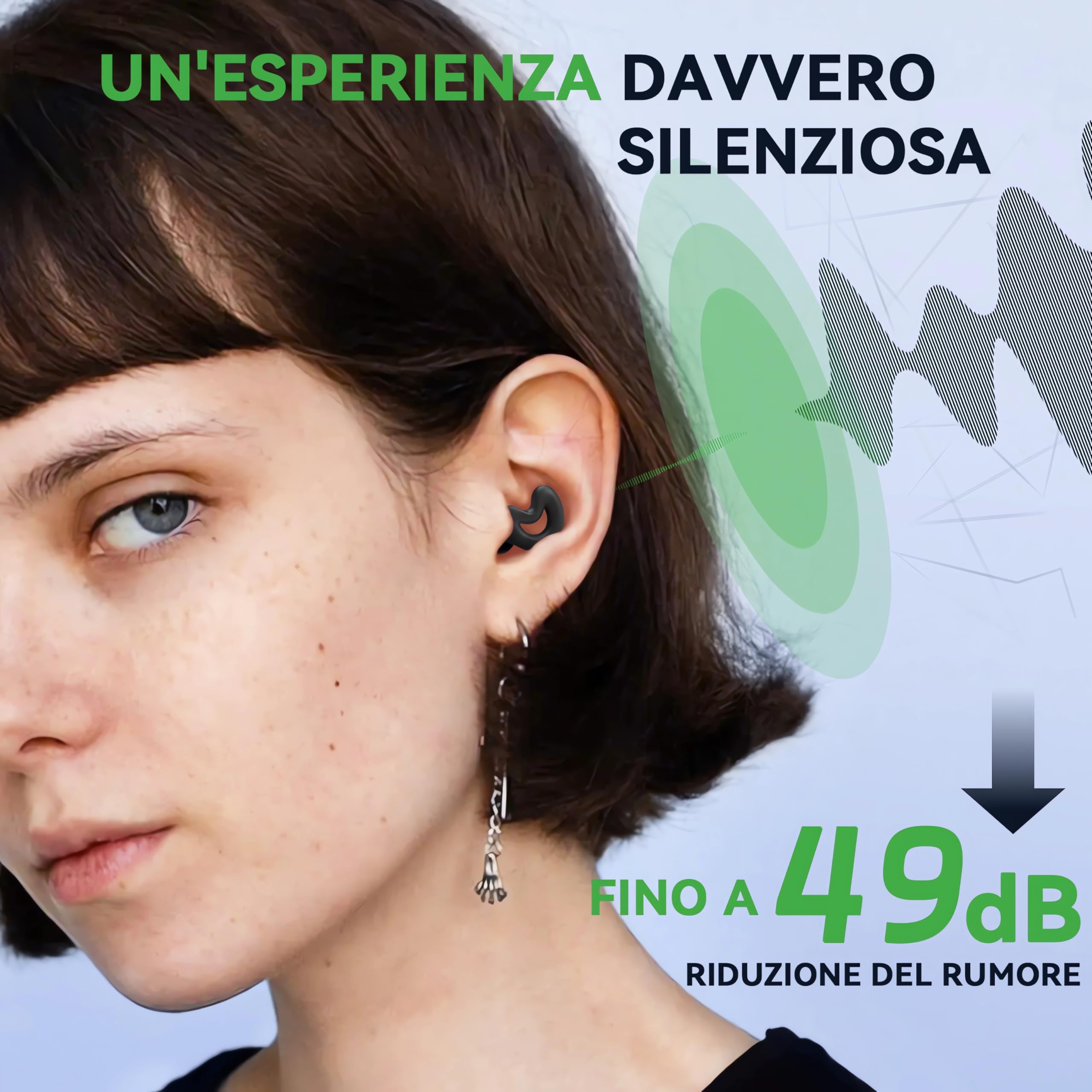 RelaxCharm Tappi Orecchie Dormire Antirumore NRR49dB - Inserti auricolari in silicone ultra morbidi e riutilizzabili per bloccare il russare nel sonno - 10 inserti auricolari in XS/S/M/L/Doppio strato