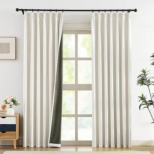 Miniatura 20 de Cortinas de lino natural opacas para dormitorio de 84 pulgadas de largo, con aislamiento térmico y reducción de ruido, paneles de cortina de tejido