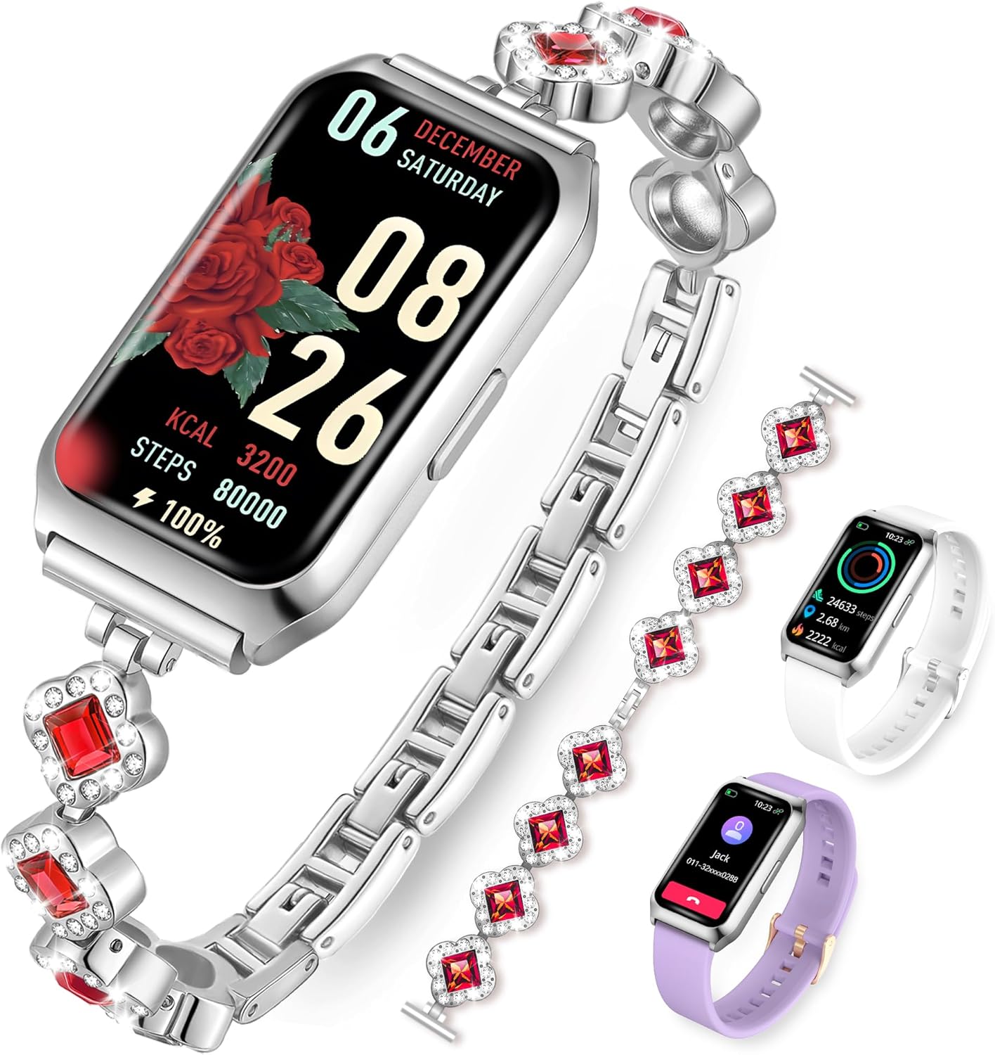 Smart Watches for Women,Fitness Tracker Watches with Sleep Monitor/Heart Rate/Blood Oxygen,IP68 Waterproof FitnessTracker with Long Battery Life,Excellent Appearance Design (W05-Ruby)