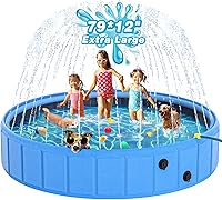 EPN 79" Large Foldable Dog Pool - 2-in-1 Portable Bathtub Sprinkler for Dogs Cats Kids, Heavy Duty Non-Slip PVC Summer Toy