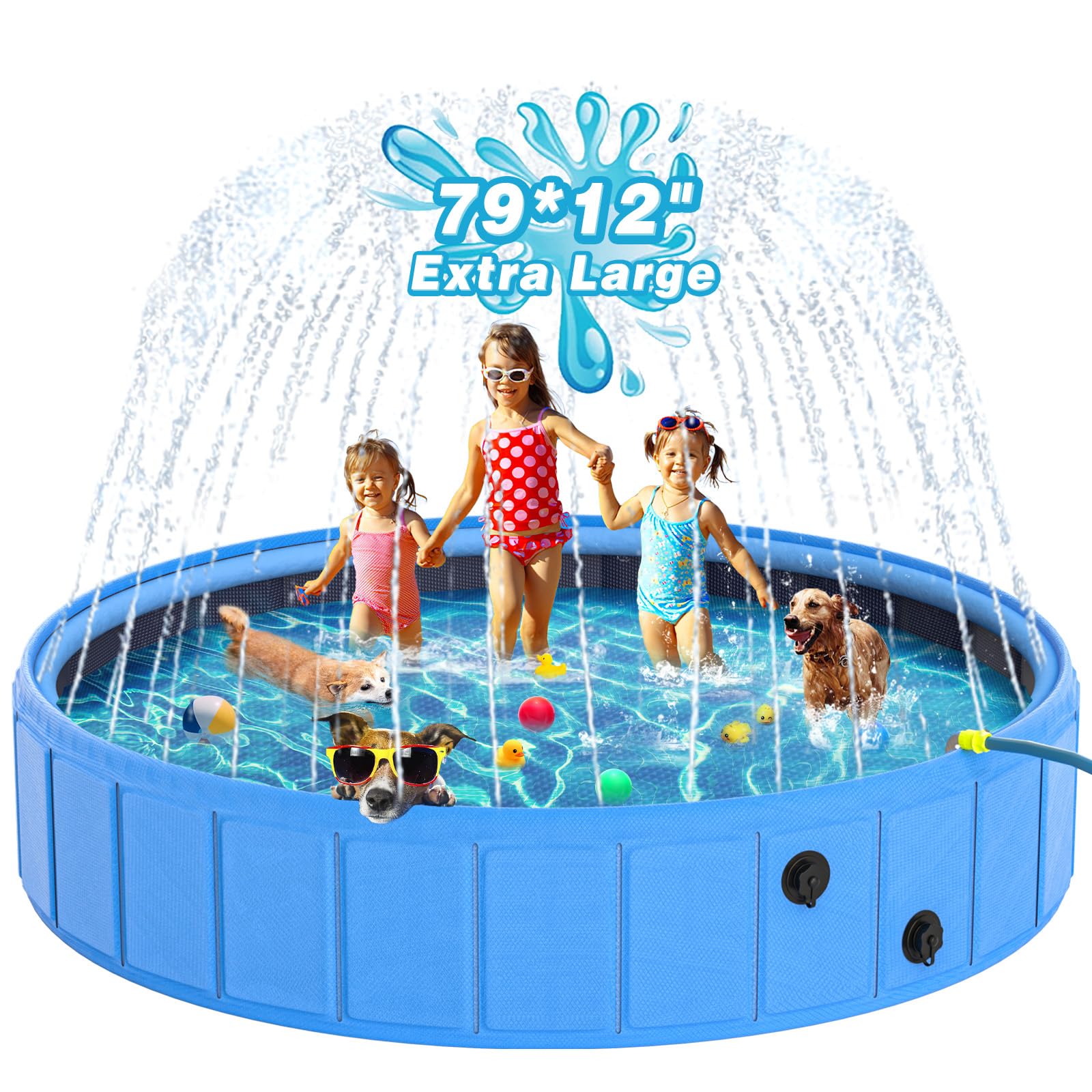 EPN Large Foldable Dog Pool – 0.55MM PVC 2-in-1 Portable Bathtub & Sprinkler for Dogs, Cats, Kids – Heavy Duty, Non-Slip, ...