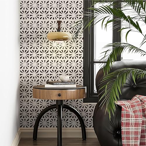 Miniatura 3 de Ismoon Papel tapiz autoadhesivo bohemio para despegar y pegar, papel de contacto geométrico negro y beige, 17.3 x 78.7 pulgadas, papel de pared