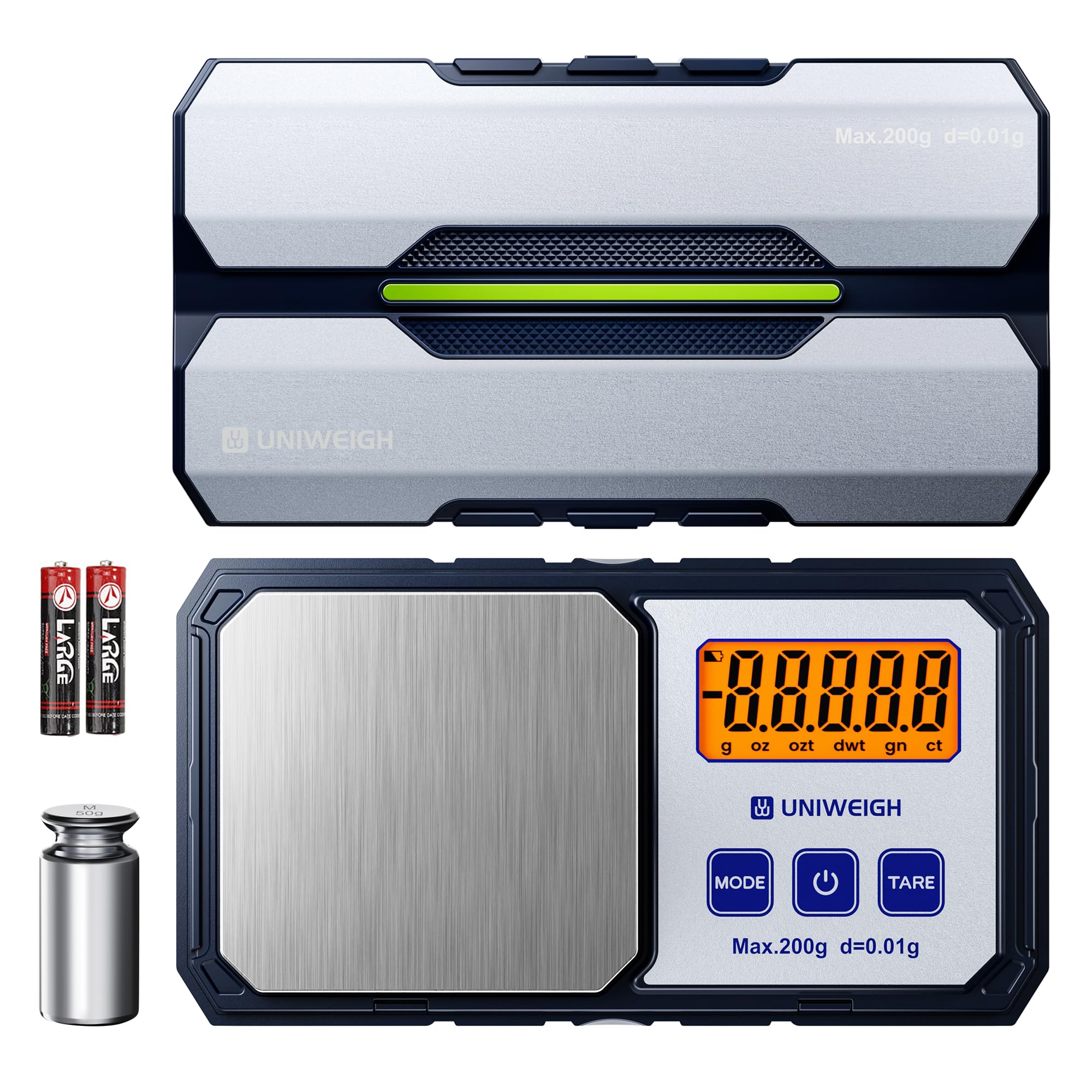 Báscula digital de bolsillo de 7.05 oz/0.00 oz de precisión, básculas pequeñas gramos onzas con 6 unidades, báscula de joyería, báscula de monedas con pesos de 1.76 oz para alimentos/monedas