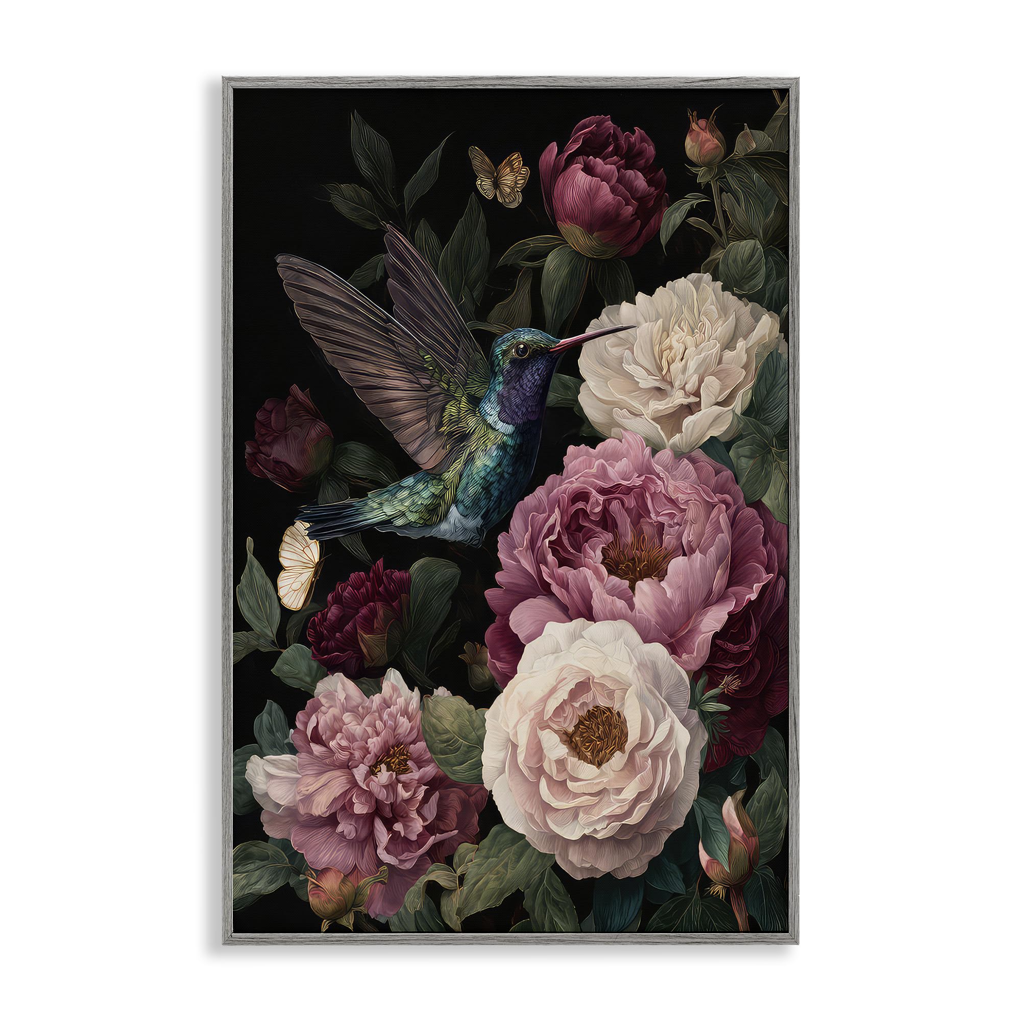 'Hummingbird & Lush Peonies'| Framed Giclee Art