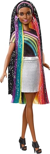 Miniatura 14 de Barbie Muñeca Rainbow Sparkle Hair con cabello castaño extra largo de 7.5 pulgadas con un arco iris oculto de cinco colores, gel brillante y peine y