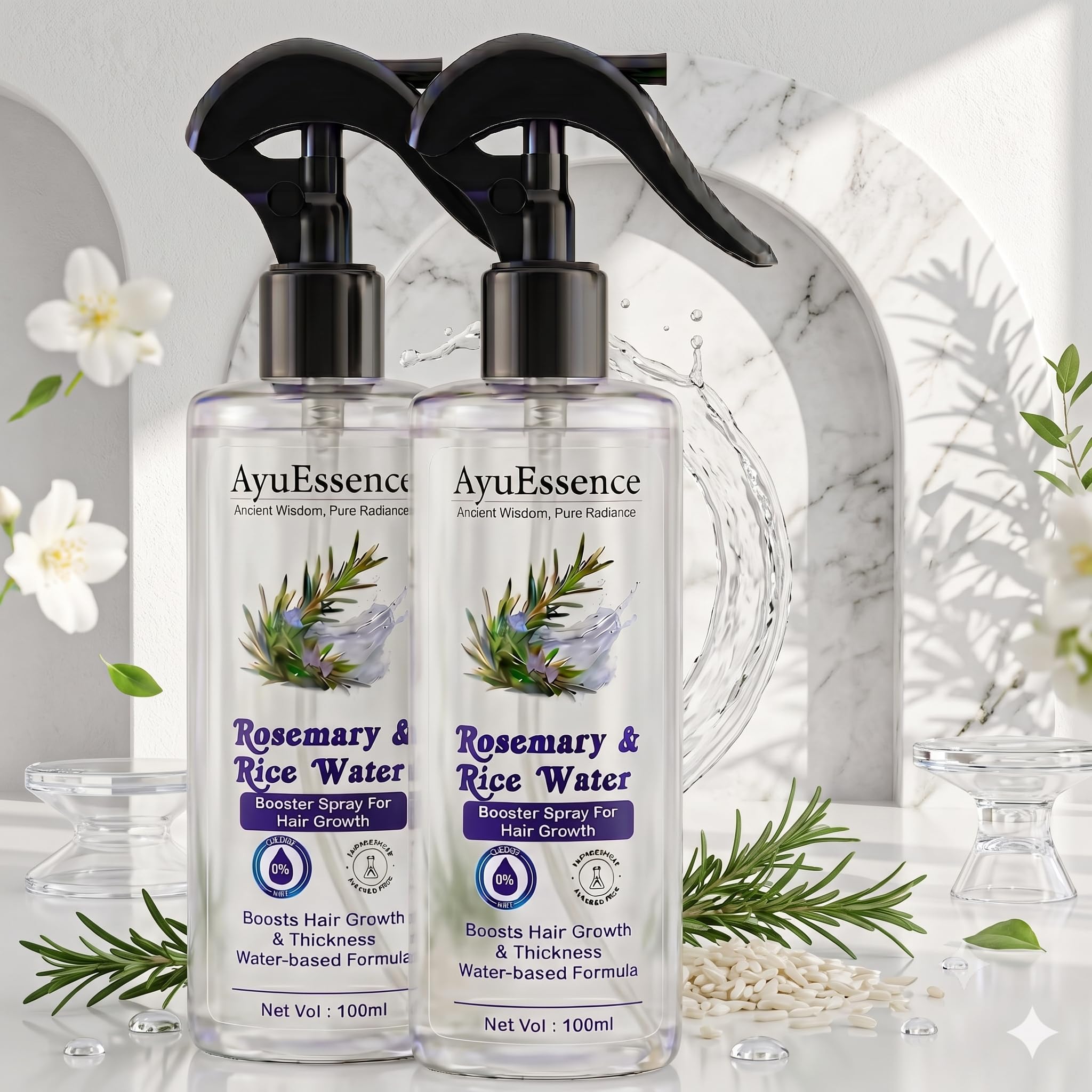 Rosemary & Rice Water Hair Growth Booster Spray for Men & Women | Helps Reduce Hair Fall & Strengthen Hair | Water-Based Formula | All Hair Types | 100ml Each (Pack of 2)-picture-48