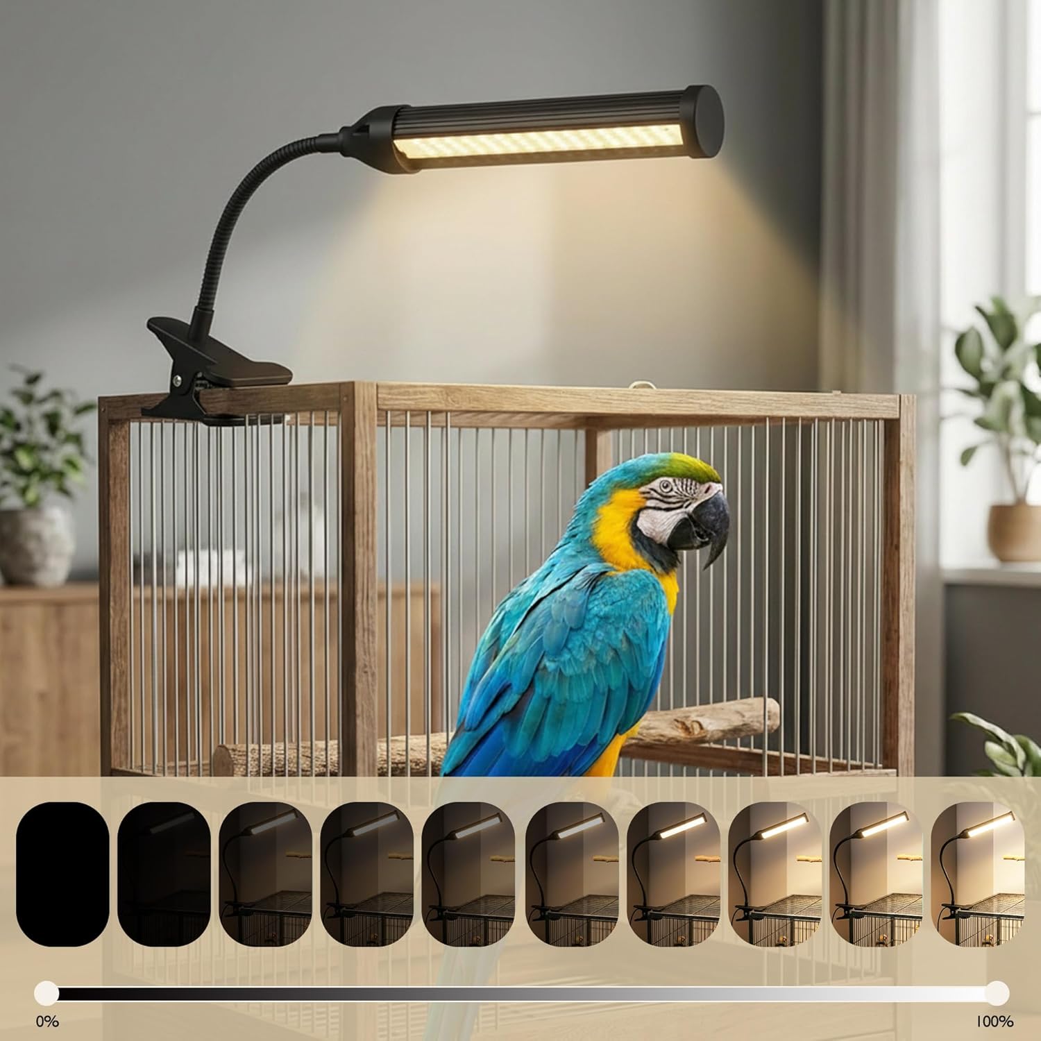 Full Spectrum Bird Cage Light with Timer & Dimming, Bird Light Lamp Supports D3, Feathers & Sleep Rhythm Adjustable Bird Lamp for Indoor Birdcage,Timer, Stepless Dimming for Parrots & Pet Birds