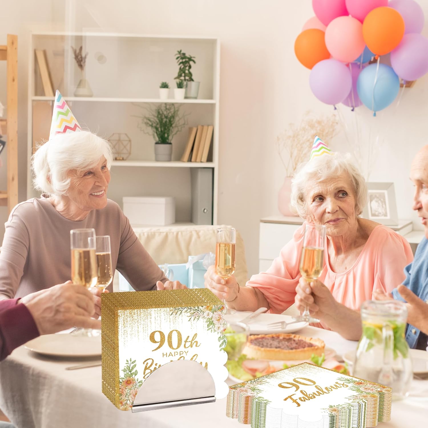 50Pcs 90th Birthday Scalloped Napkins - Rose and Gold Happy Birthday Paper Napkins Fabulous Double Sided Luncheon Napkins Disposable Party Napkins for Women Birthday Decorations - Image 5