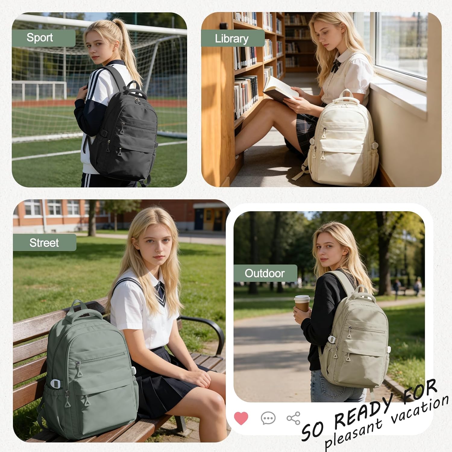 Backpack for College Students Women Men, Aesthetic Backpacks for Middle School, Waterproof Bookbag, Lightweight High School Backpack for Teens Boys Girls(Green) - Image 6