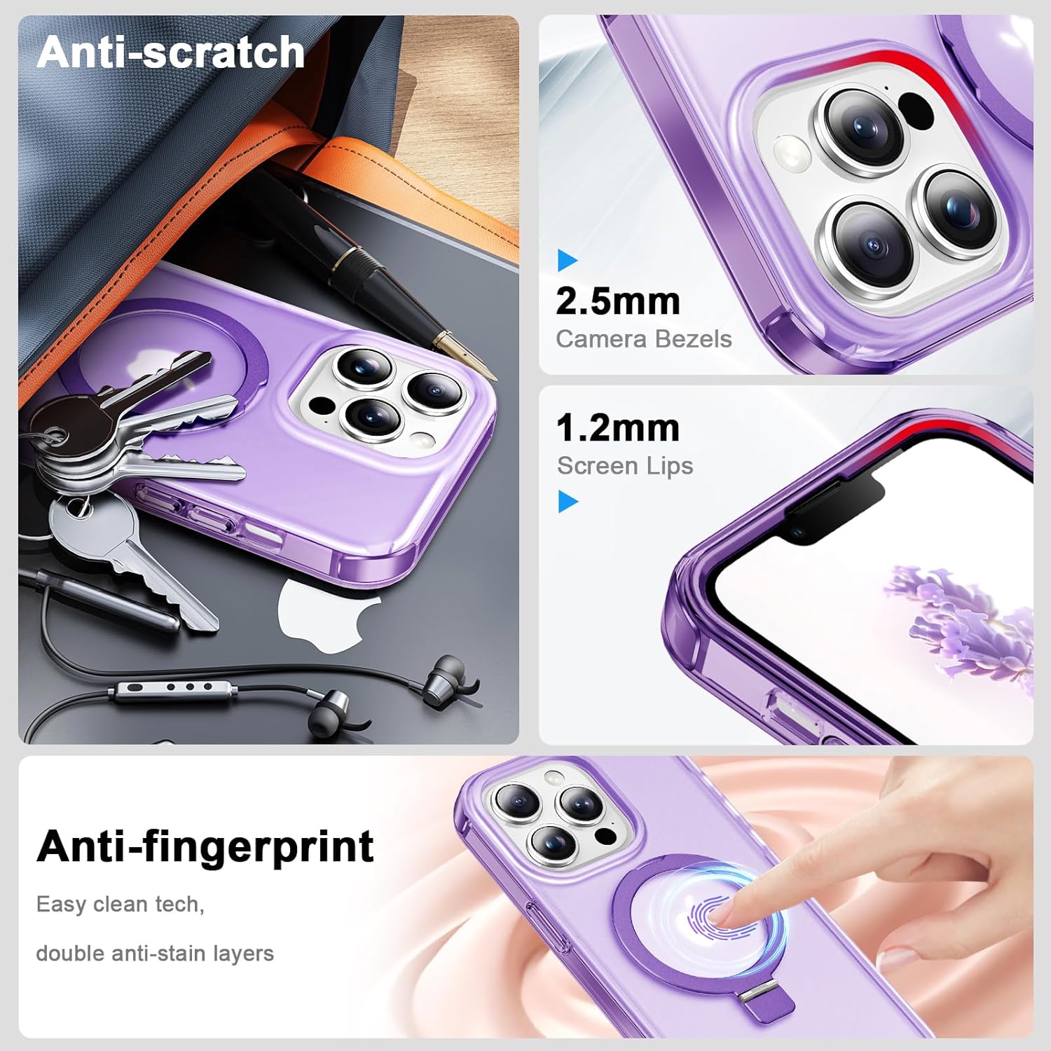 for iPhone 14 Pro Max Full Body Shockproof Case with Magnetic Invisible Stand [Compatible with MagSafe] Built-in Screen Protector Military Drop ProtectionTranslucent Phone Cover -Purple - Image 5