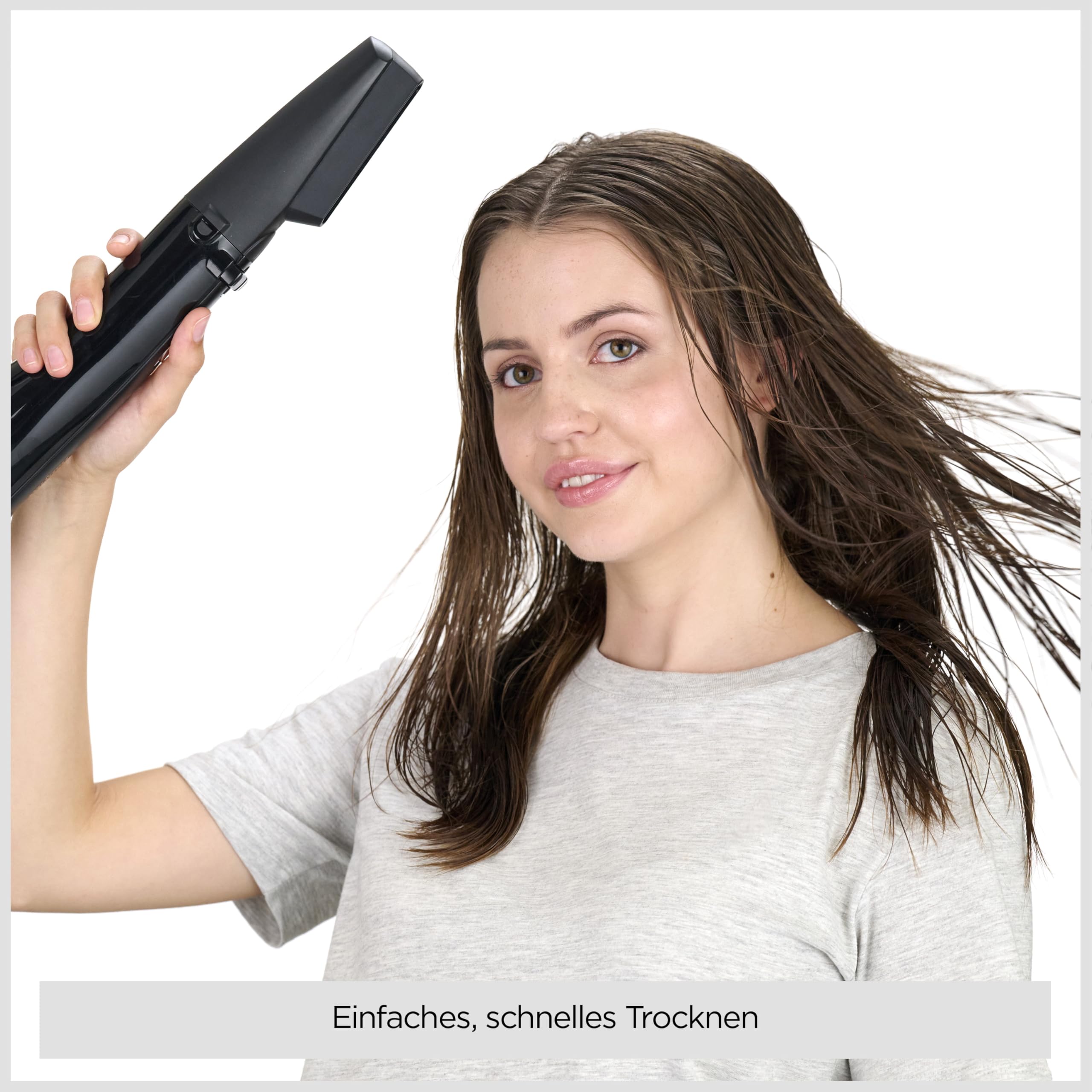 BaByliss Dry, Straighten and Style - Rotierende Warmluftbürste, 1000W Ionen Rundbürstenföhn mit 4 Aufsätzen zum Föhnen, Glätten, Volumen kreieren, Schwarz, AS200E