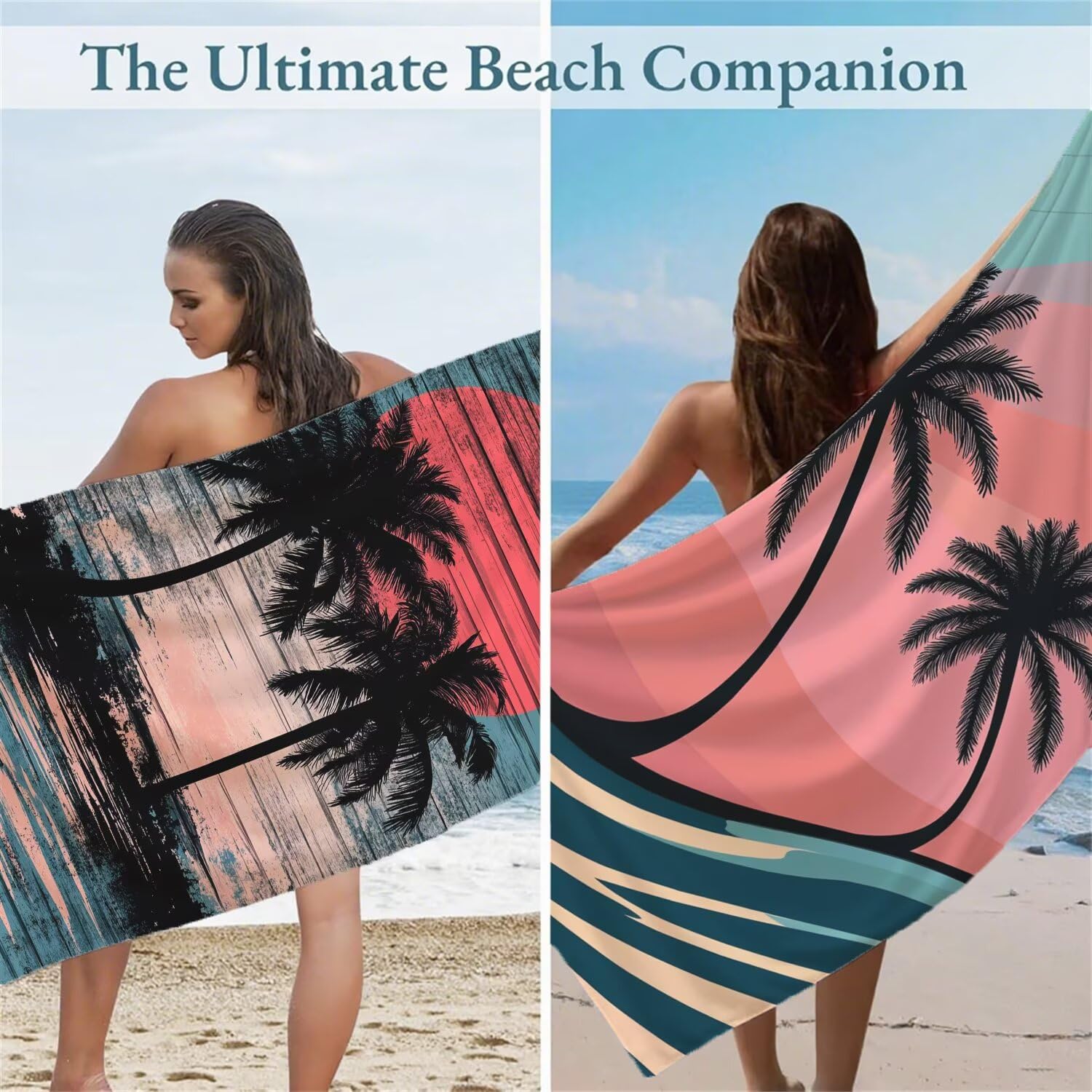 Mikrofaser Strandtuch 90x180cm, Sonnenuntergang Strandtuch Kokosnusshain 2er Set, Saunahandtuch Stranddecke Sandfrei Saugfähig Schnelltrocknendes Leichtes Sporthandtuch für Pool Strand Yoga, Model638