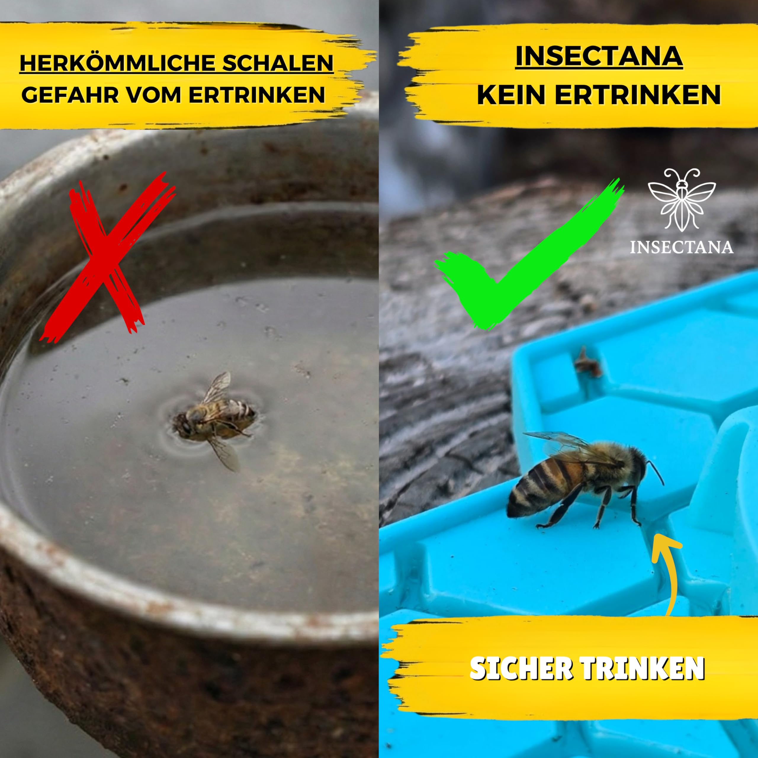 Bienentränke 2er Set Blau – Insektentränke aus BPA-freiem Silikon für Garten & Balkon – Wasserspender für Bienen Hummeln Schmetterlinge – UV-beständig Spülmaschinenfest Imker Zubehör