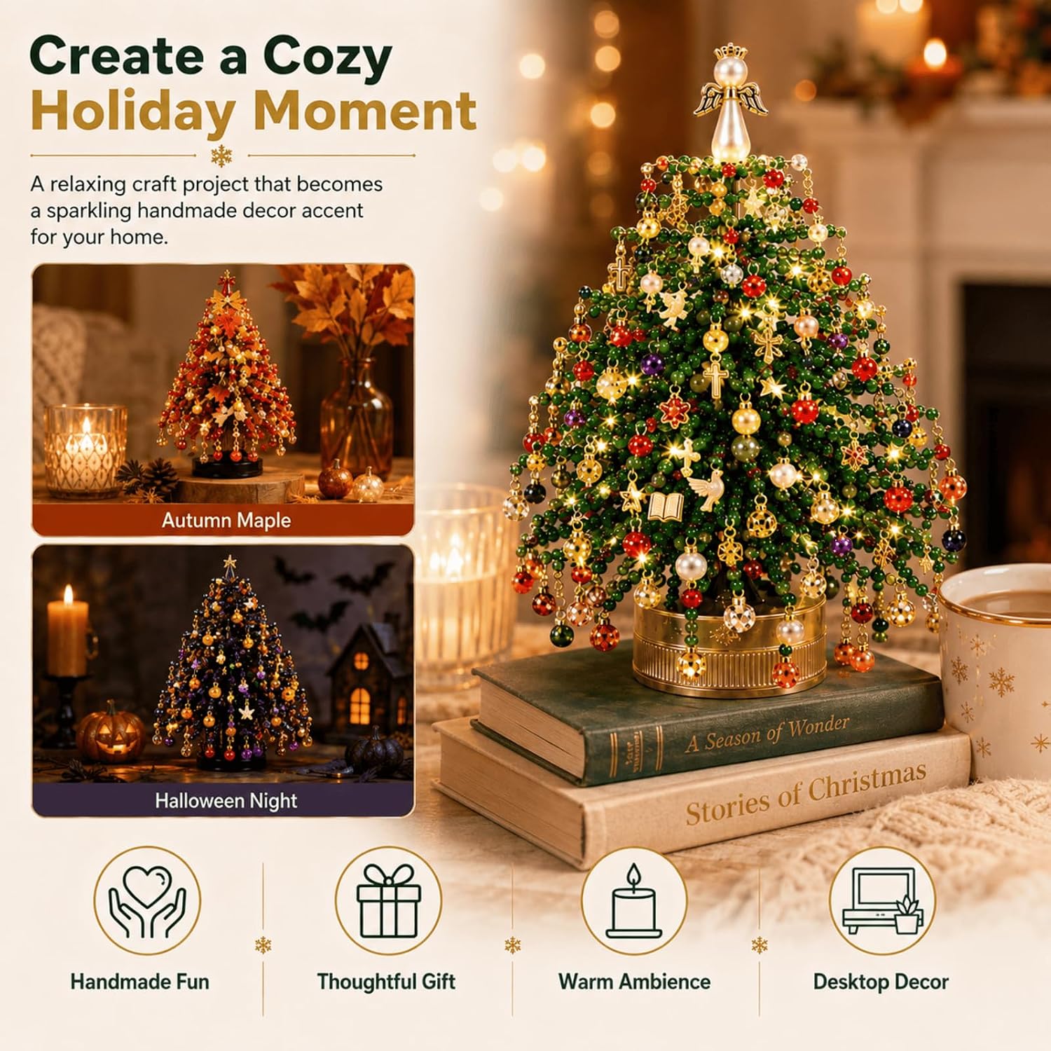 DIY Beaded Christmas Tree Kit with Lights, Crystal Bead Craft for Adults，A