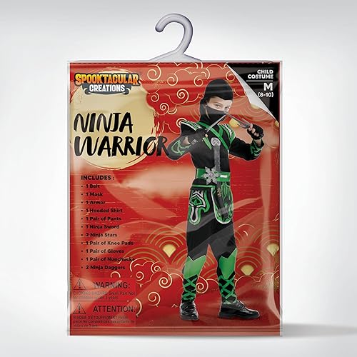 Miniatura 6 de Spooktacular Creations Disfraz de ninja de Halloween para niños, conjunto de siut ninja con accesorios de ninja para fiesta temática de juego de rol