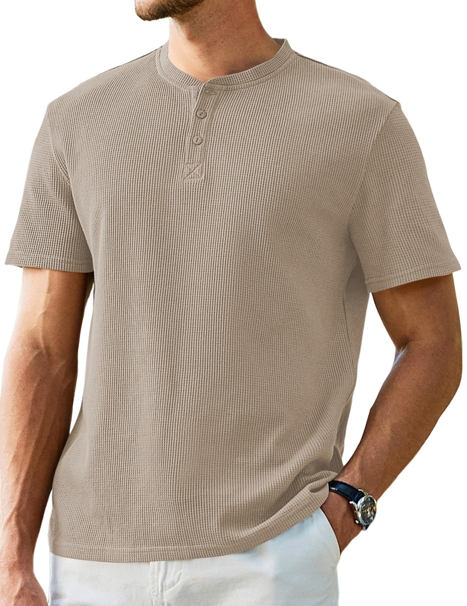 JMIERR Men's Henley Shirts Waffle Cotton Crewneck T-Shirt Gym Workout Athletic Shirt Tees with Button