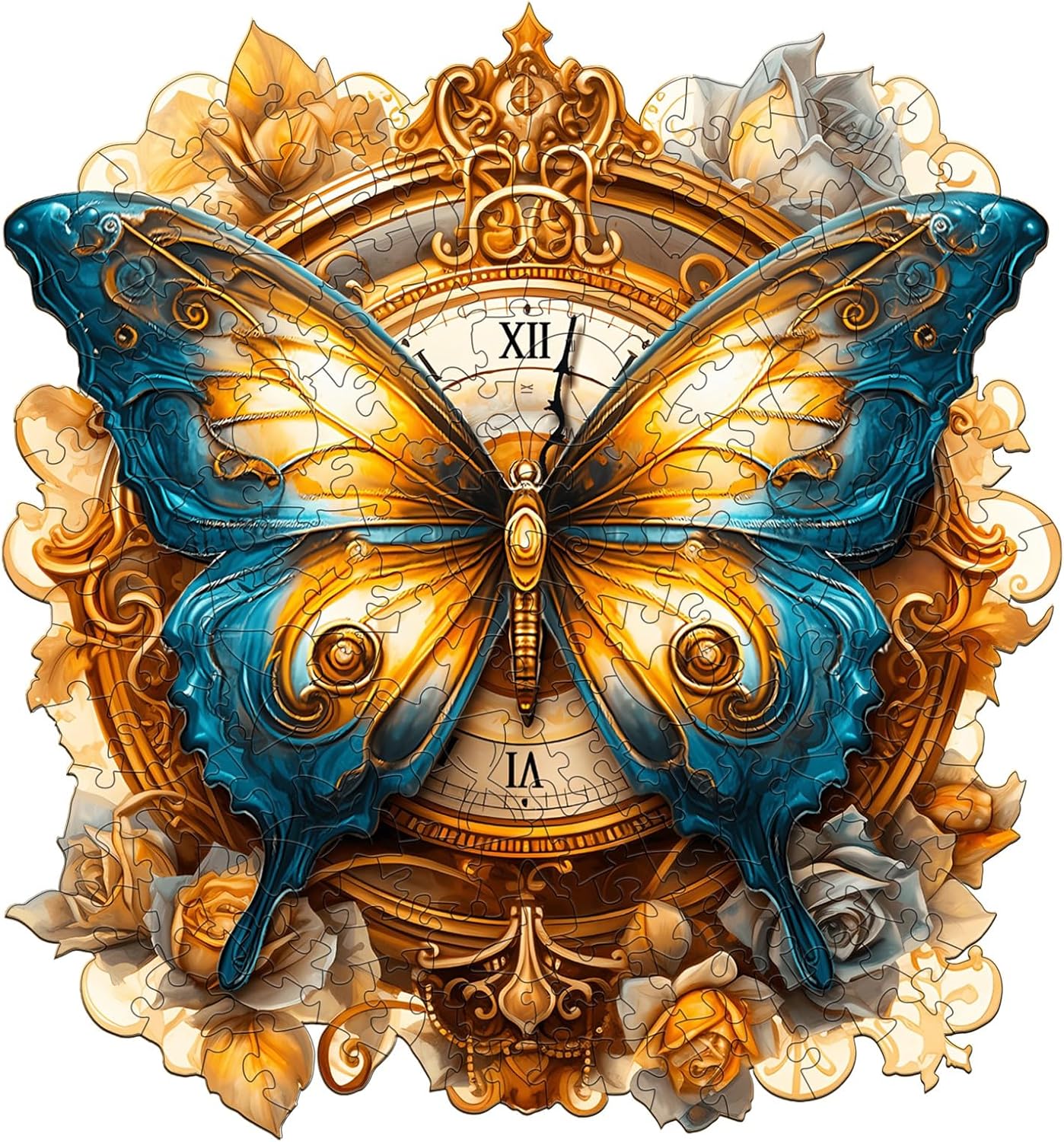 Wooden Puzzles for Adults, Butterfly and Clock Jigsaw Puzzles with Wood Puzzle Box