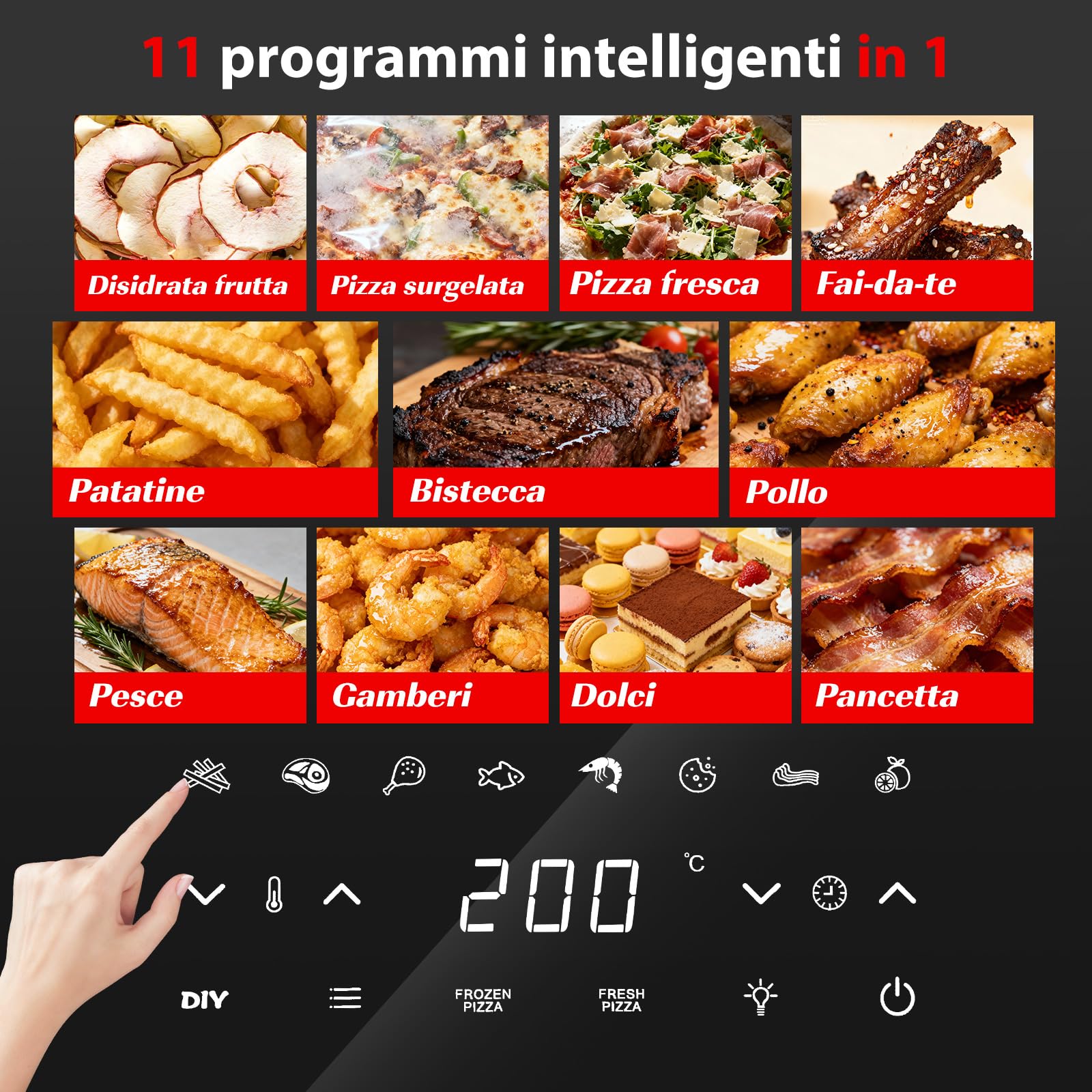 AIGOSTAR Friggitrice ad Aria 2200W: Extra-Crispy Silenzioso per Pizze 27cm