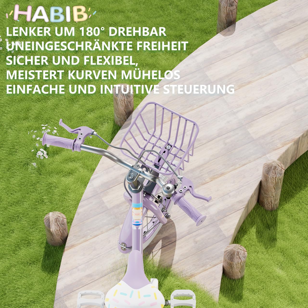 Habib Mädchenfahrrad Komplettset | 12, 14, 16 Zoll | Inkl. Luftpumpe & 6-teiligem Schutz-Set | Karbonstahlrahmen & Duales Bremssystem | Mitwachsend & sicher für Mädchen 3-8 Jahre