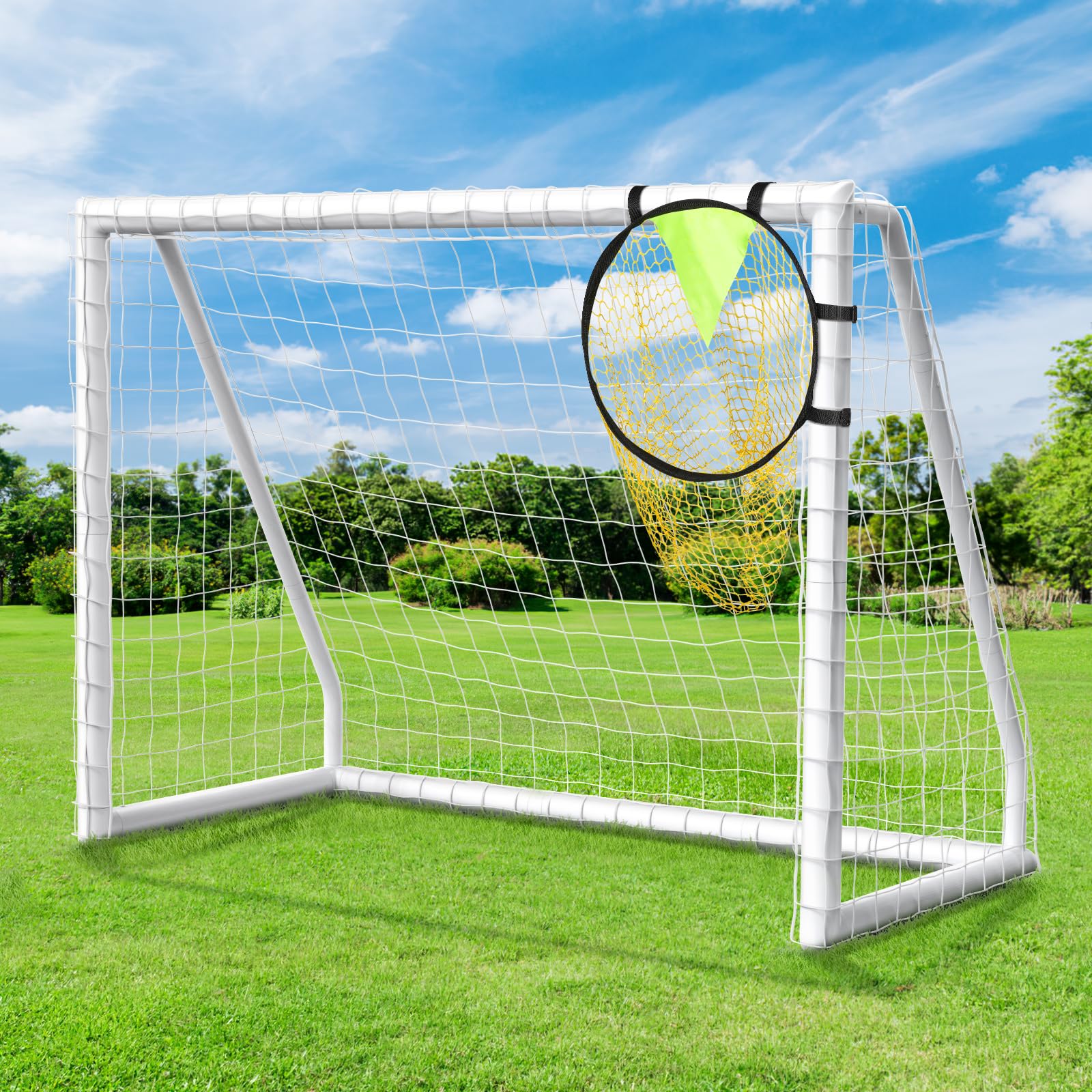 Soccer Goal for Backyard 8x6FT/10x6.5FT/12x6FT Soccer Net with Soccer Targets for Goals Training, Soccer Goals for Kids and Adults with Weatherproof UPVC Frame and Ground Stakes