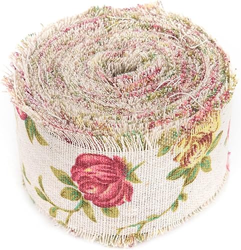 Miniatura 5 de Cinta de arpillera impresa de 32.8 pies, tela de cinta tejida para bricolaje, flor de rosa, correa de yute de arpillera para boda, fiesta, Navidad,