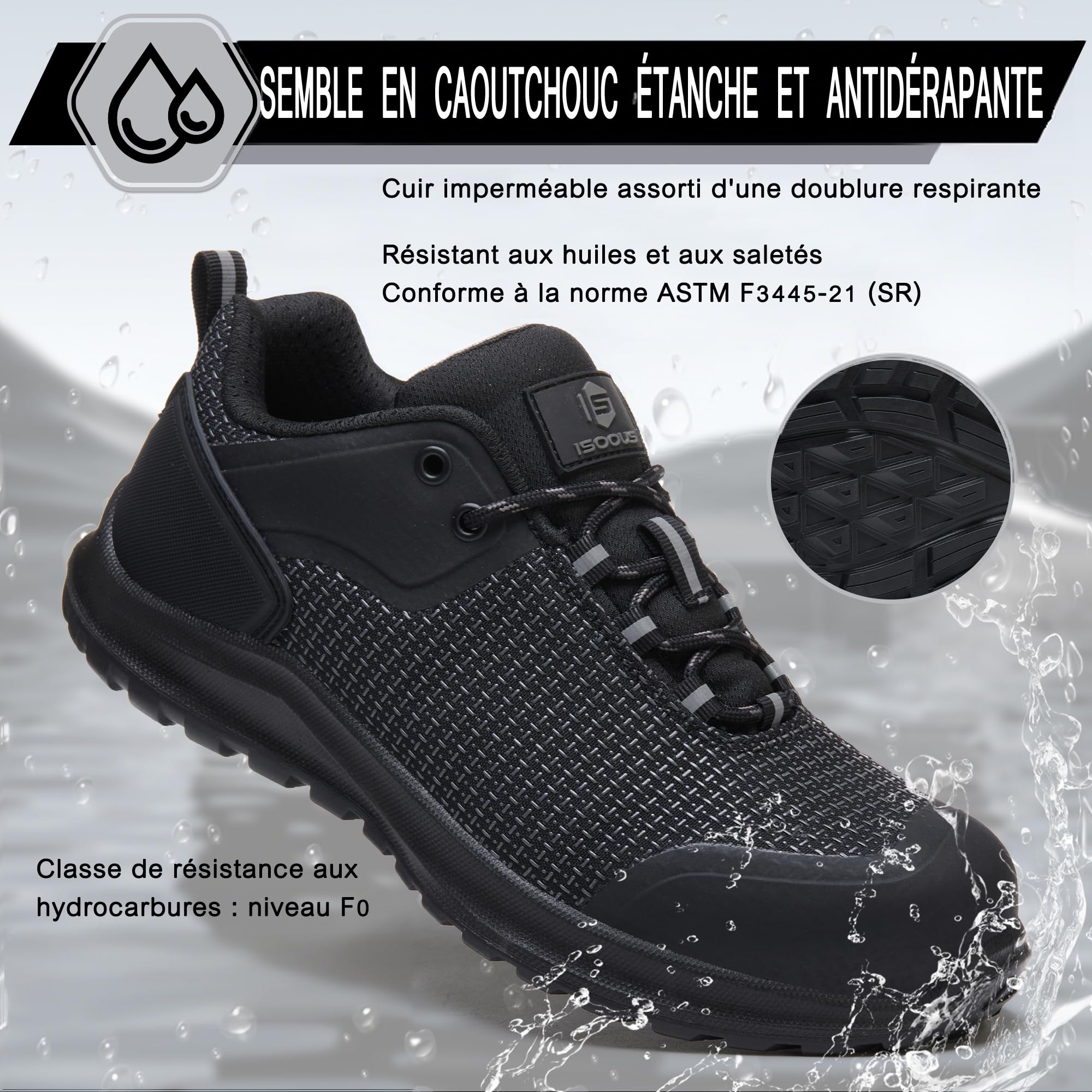 ISOOUS Chaussures de Sécurité Hommes Femmes S3 ESD Chaussures de Travail SRC FO Basket de Securite Imperméables