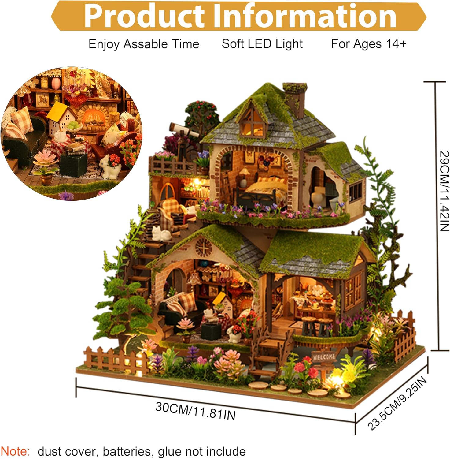 ISSEVE DIY Miniature House Kit, Tiny House Dollhouse Kit for Adults, Mini House Building Kits, Miniature Kit Adult Craft Diorama Kit Home Bookshelf Decoration, Gifts for Birthday (Forest Adventure)
