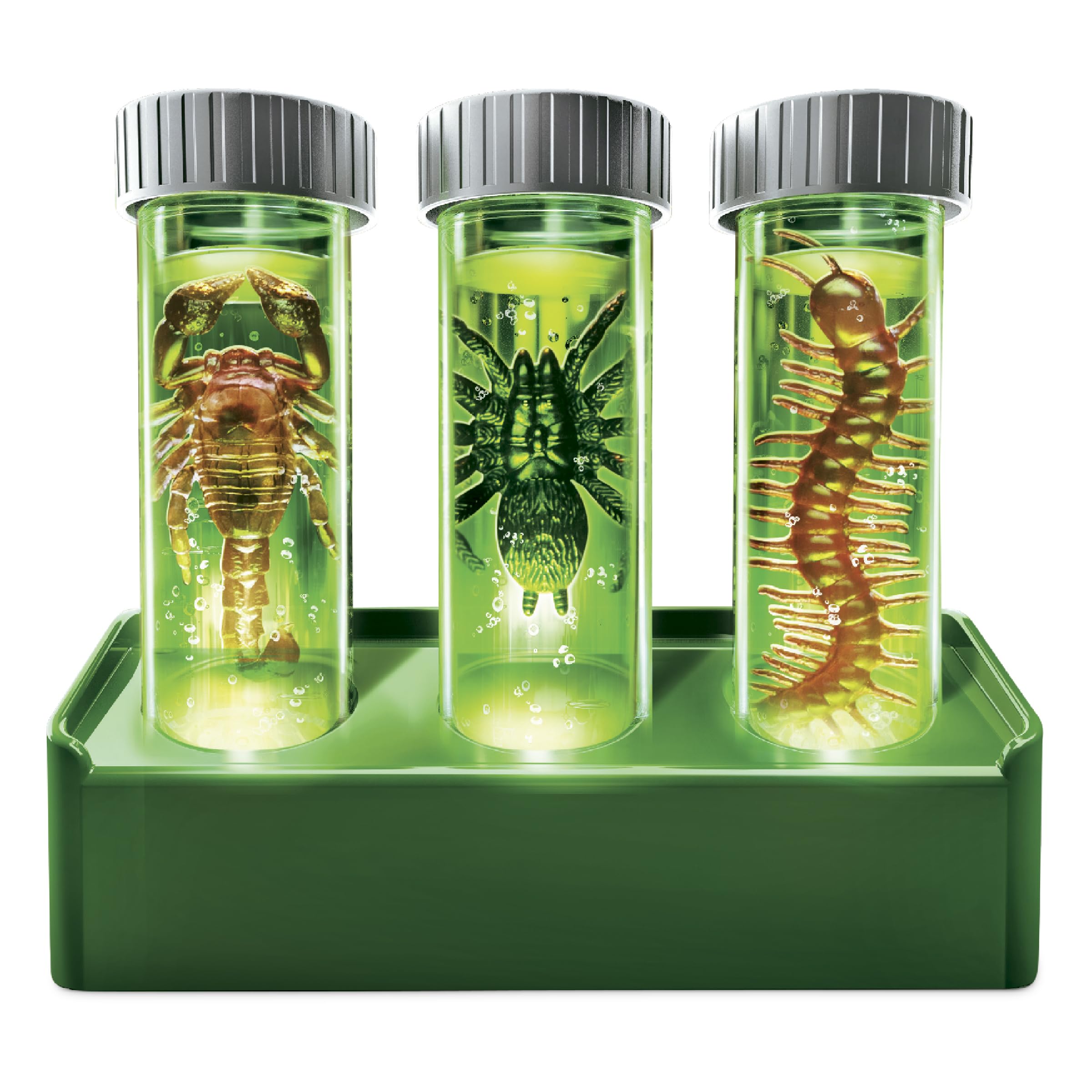 KidzLabs Glow Critter Lab, Creepy Crawlies ożywają, podświetlane probówki, projekt naukowy i lampka nocna dla dzieci w wieku 5+, zielona