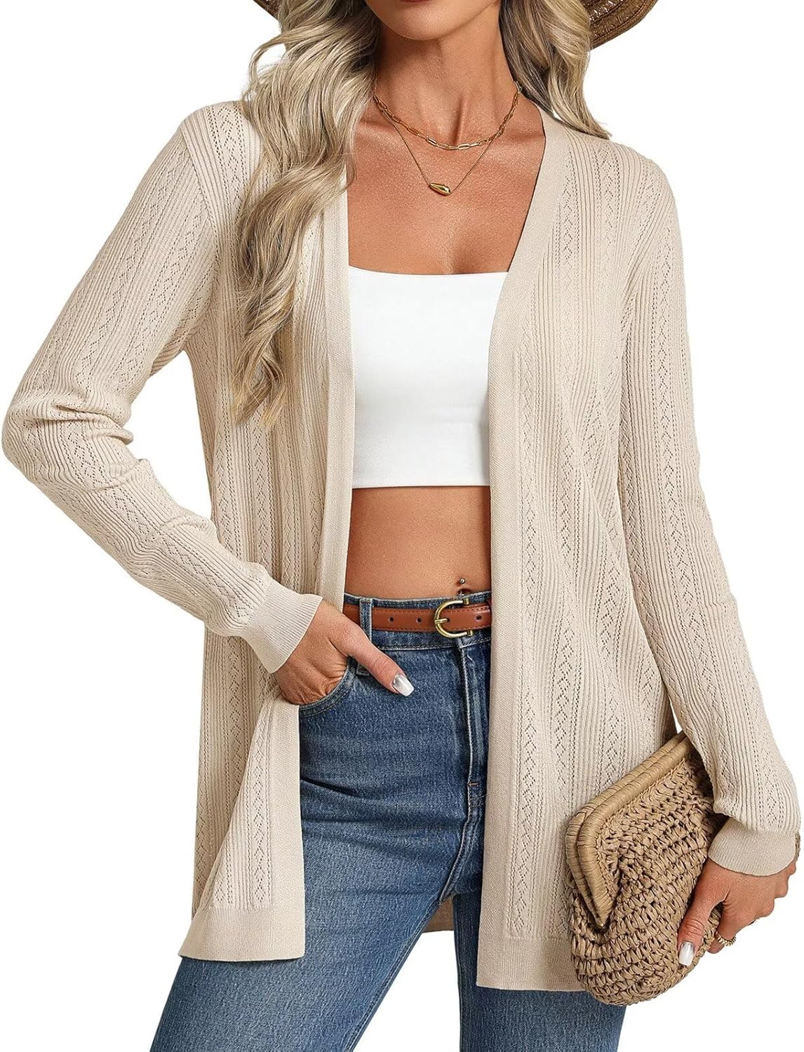 GRACE KARIN Long Cardigans for Women Lightweight, Open Front Cardigan Trendy 2026, Crochet Casual Spring Vacation Outfits