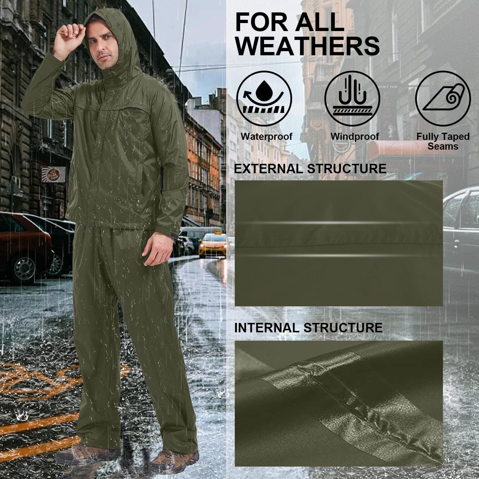 Pantaloni da pioggia da uomo, leggeri e impermeabili, antivento, per escursioni, campeggio, trekking, moto