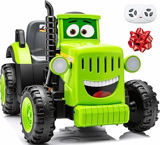12v Ride On Tractor,Pedal Tractor for Toddlers 2-4,Green | Remote Control,Bluetooth Music,Led Light,Chimney,Birthday Gift,Gift Flower