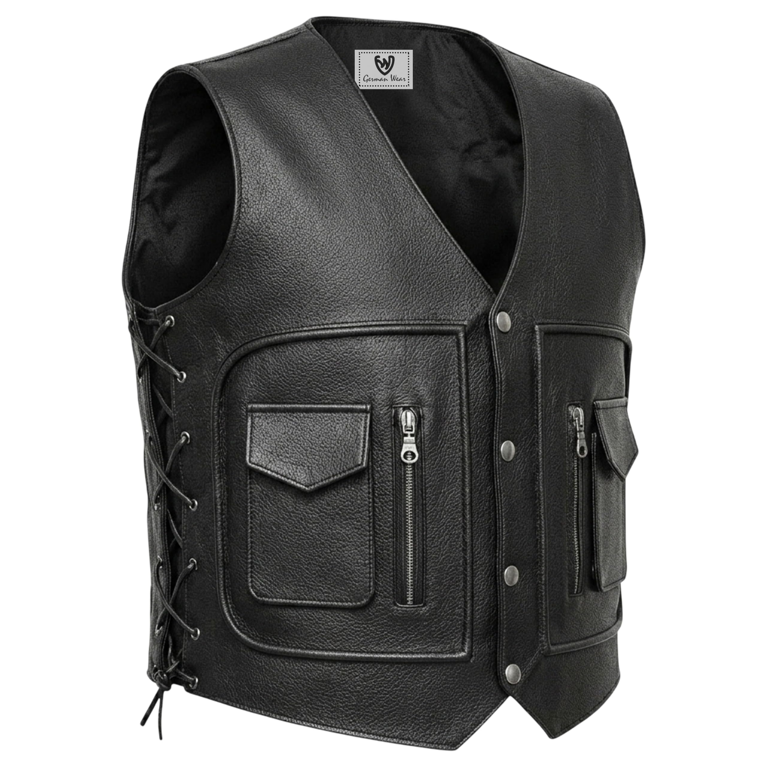Rad Masters German Wear, Leder Motorrad Kutte Lederweste Bikerweste Motorradweste Weste Schnürung Schwarz