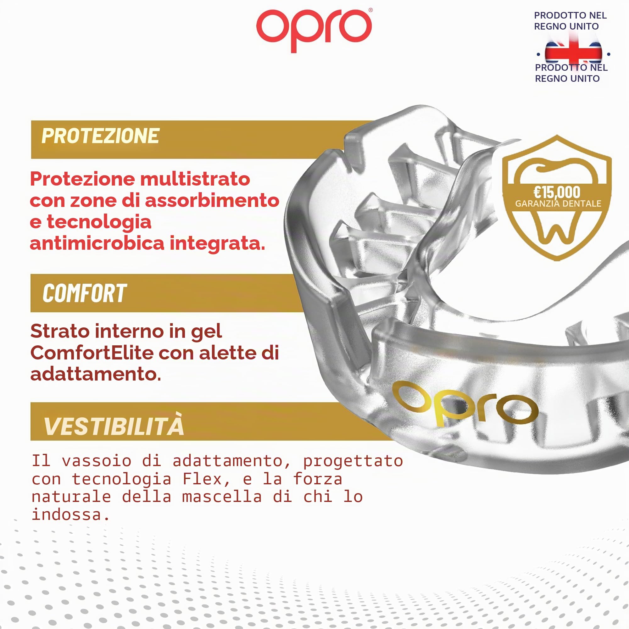 OPRO Paradenti Livello Oro - Aderenza Ottimale - Paradenti per Boxe, MMA, Rugby, Hockey - Protezione Dentale per Adulti e Bambini - Facile da Modellare - Con Garanzia Dentale