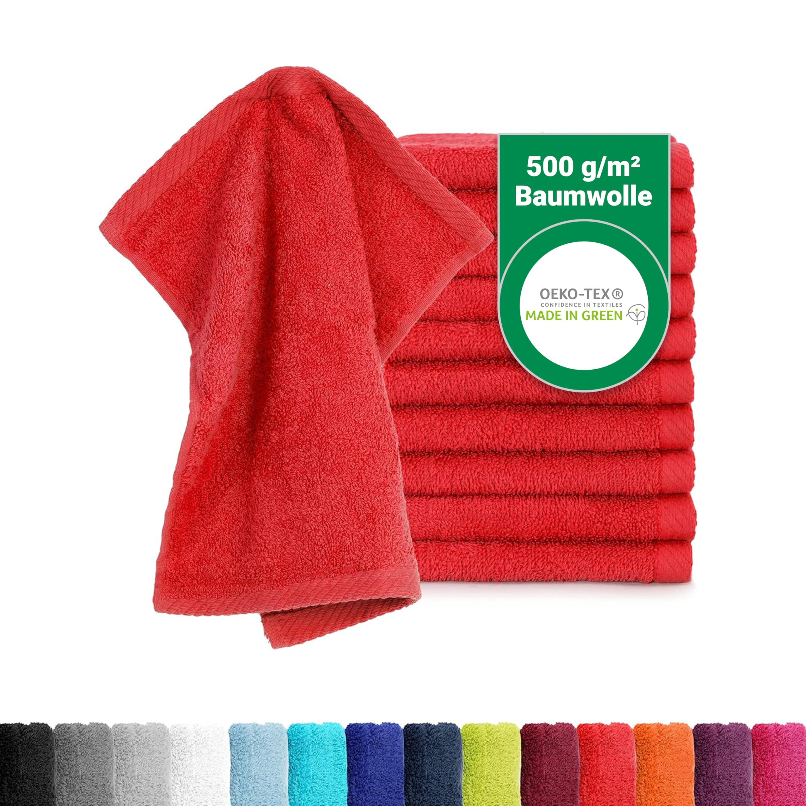 BaSaTex - 10er Pack Seiftücher für Gesichts- & Körperreinigung im Set - Frottee Seiflappen aus weicher Baumwolle in 30x30cm - Waschlappen Öko-Tex Made in Green Zertifiziert - Rot