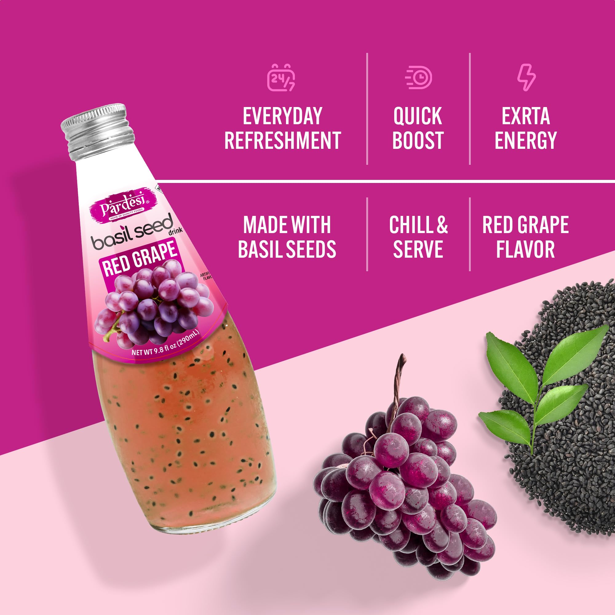 Amazon.com : Pardesi Basil Seed Drink Red Grape Flavor 290ml 9.8