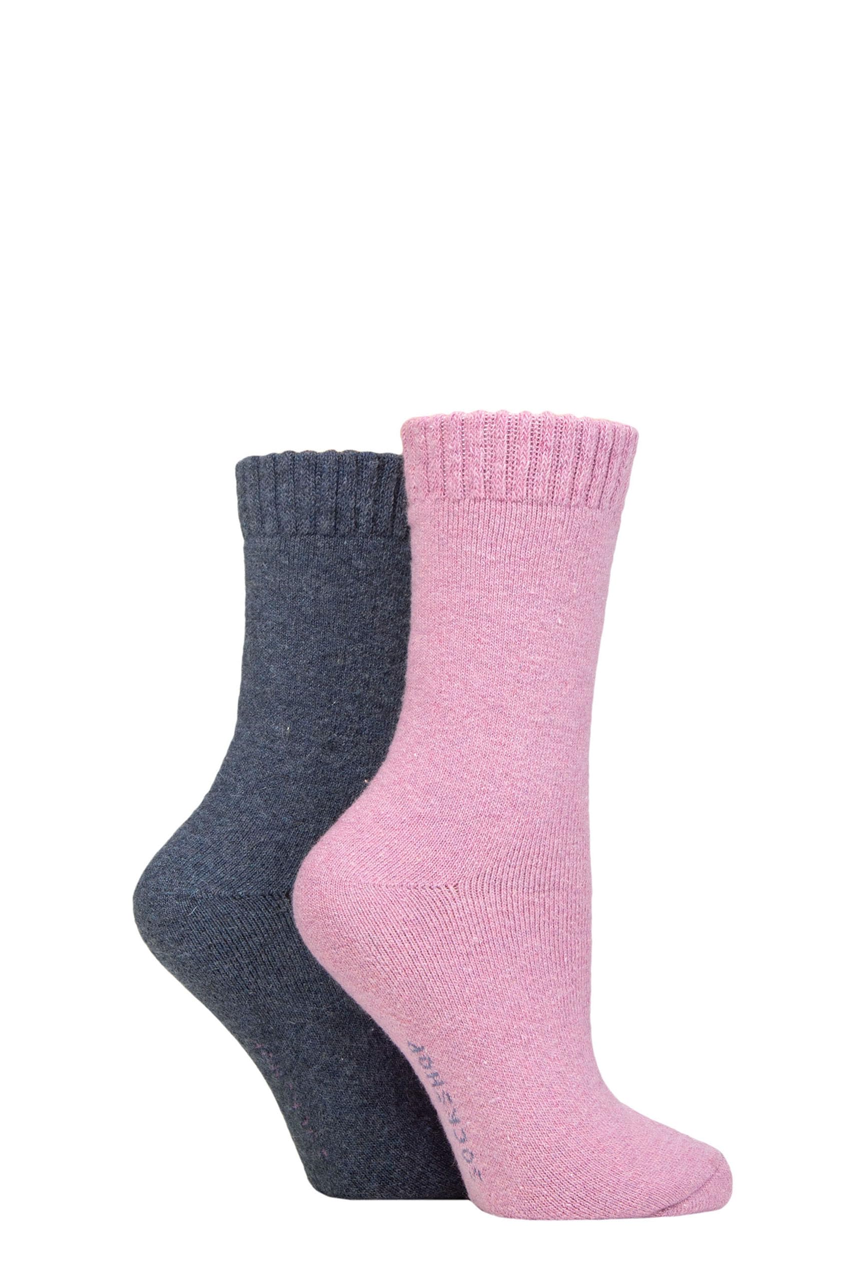 SockShop Ladies Cushioned Boot Socks - Wool Mix Striped & Plain in a 2 Pair Multipack for Outdoors, Hiking & Walking (as8, numeric, numeric_4, numeric_8, regular, regular, Smokey Pink Plain)