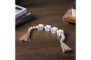 Wood Home Block Bead Garland with Tassels