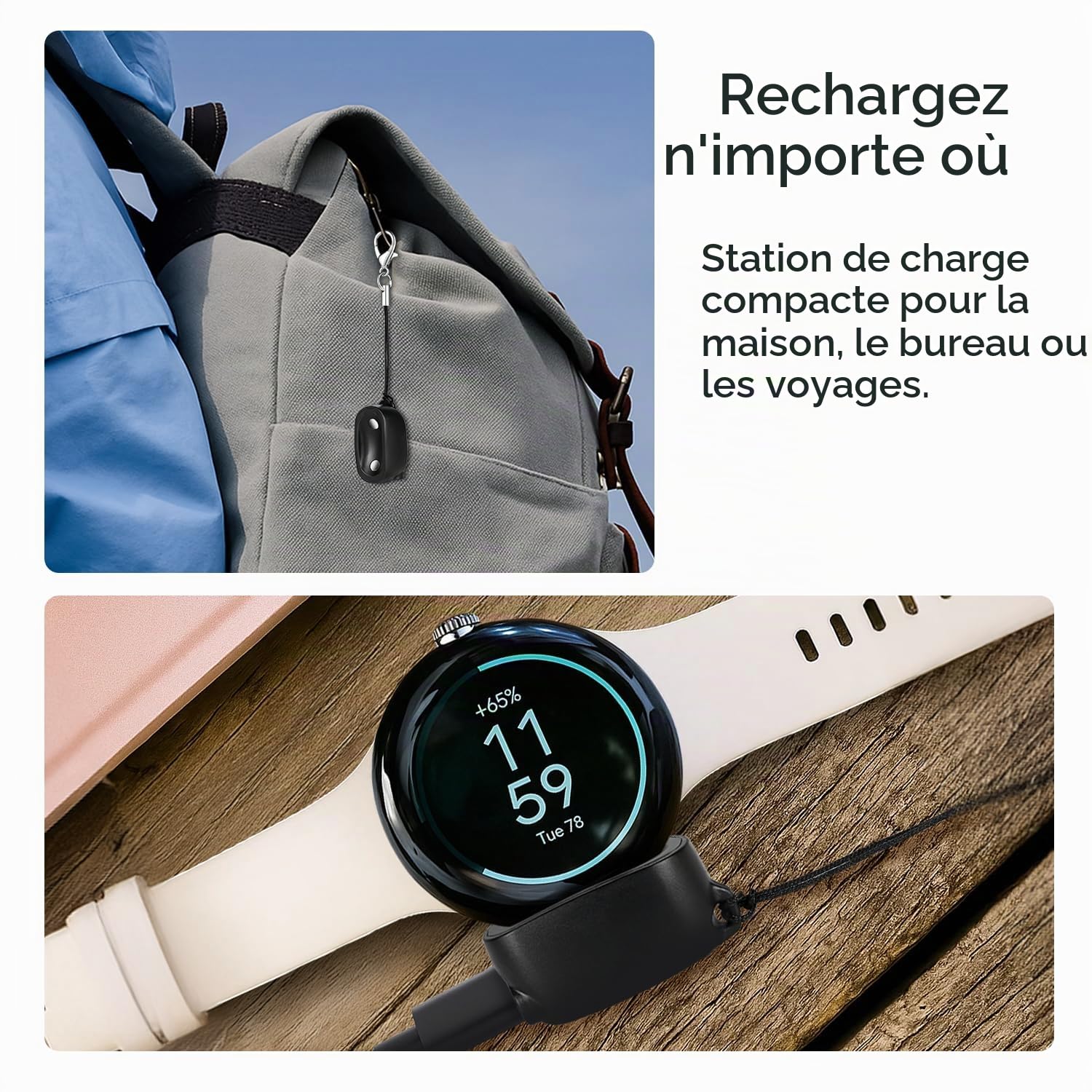 Wasserstein Chargeur on-The-Go Compatible avec Google Pixel Watch 4 (41 mm et 45 mm) – Station de Charge Portable – Fabriqué pour Google – Non Compatible avec Pixel Watch, 2 et 3