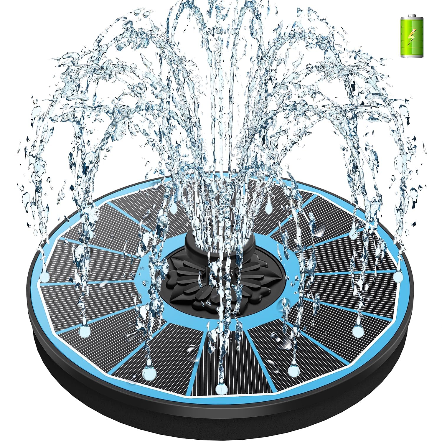 SZMP Fuente Solar con 2000mAh Batería, 2025 Nuevo 3.5W Bomba de Agua Solar - Trabajar en días Nublados - 8 Boquillas y 4 Fijadores, para Estanque de Jardín Fuente, Baño para Pájaros, Piscina