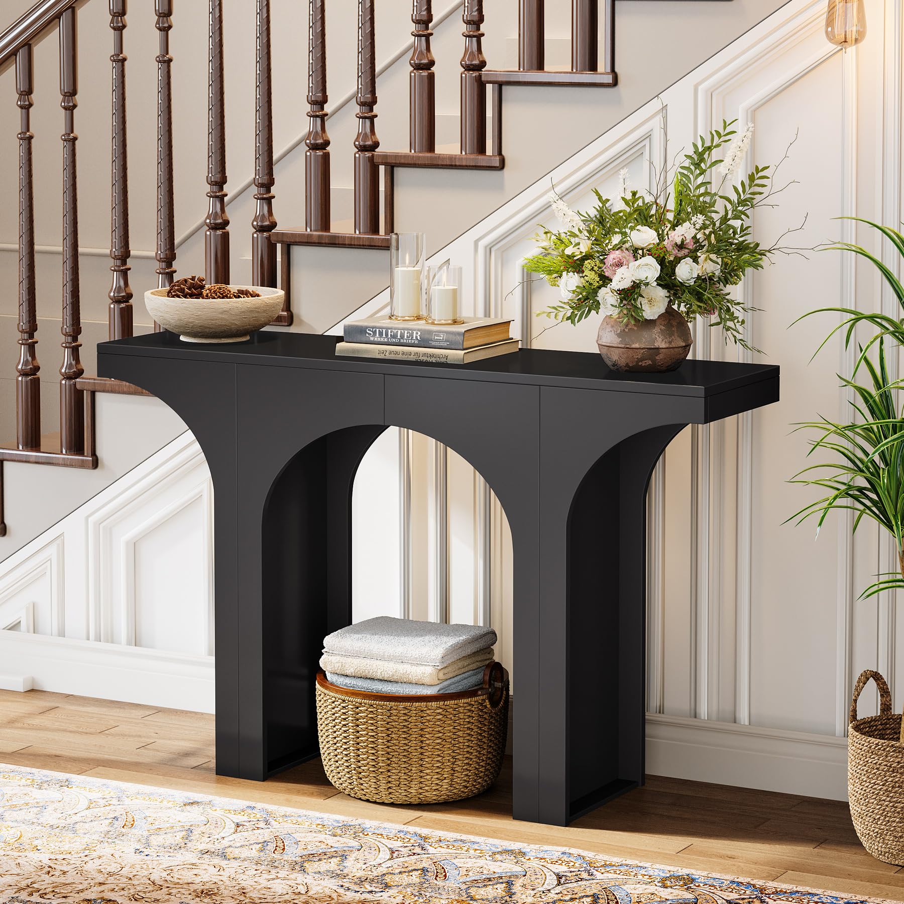 Tribesigns 47-Inch Modern Console Table, Black Console Table for Entryway, Narrow Sofa Table Behind Couch Table with Arched Design, Foyer Accent Table