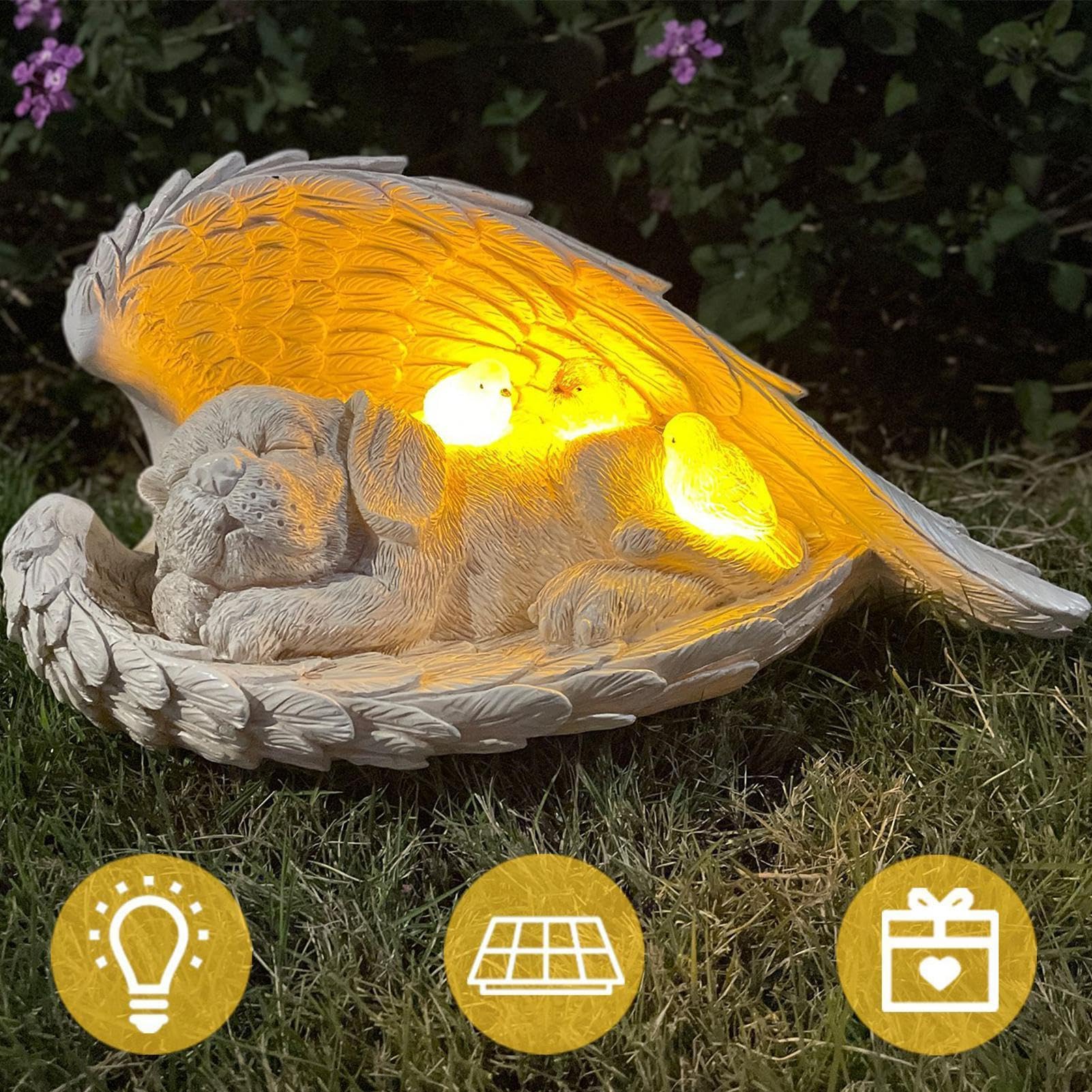 Generico Statua Cane Angelo Con Luce Solare Per Decorazione Commemorativa