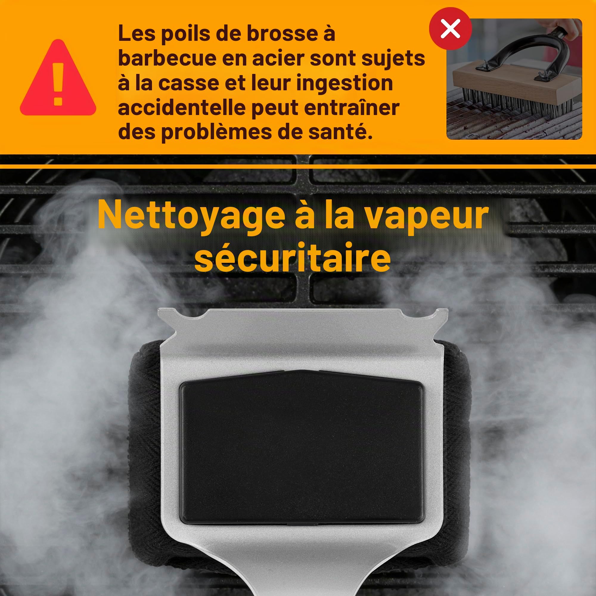 Pietuley Brosse Barbecue Sans Poils Vapeur avec Grattoir Acier Inoxydable, Sûre Accessoires Barbecue Ustensiles Brosse de Nettoyage Accessoire BBQ, Grattoir Plancha Accessoires pour BBQ et Fumoir