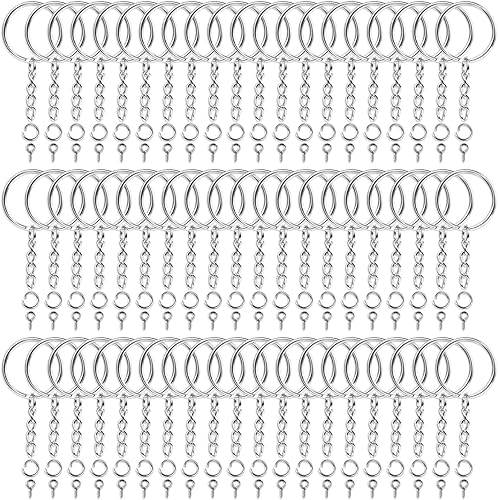 Audab 360 llaveros a granel, 120 anillos de llavero con cadena y 120 anillos de salto abierto con 120 pernos de ojo de tornillo para manualidades y