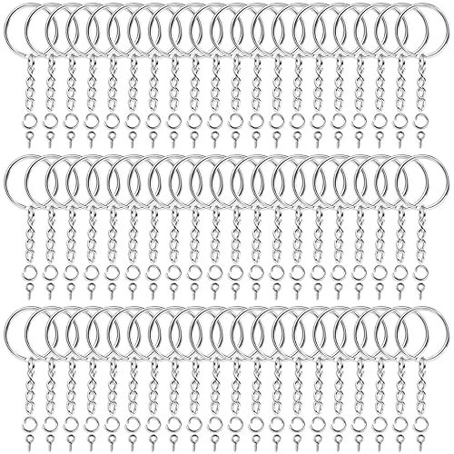 Audab 360Pcs Keychain Bulk, 120Pcs Keychain Rings with Chain and Open Jump Ring with Screw Eye Pins for Crafts and Jewelry Making - ['Silver']