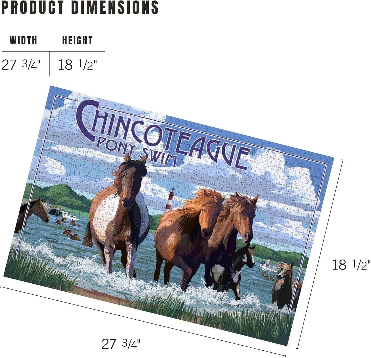 Chincoteague, Virginia, Pony Swim (Horizontal) (1000 Piece Puzzle, Challenging Jigsaw Puzzle for Adults, Made in USA)