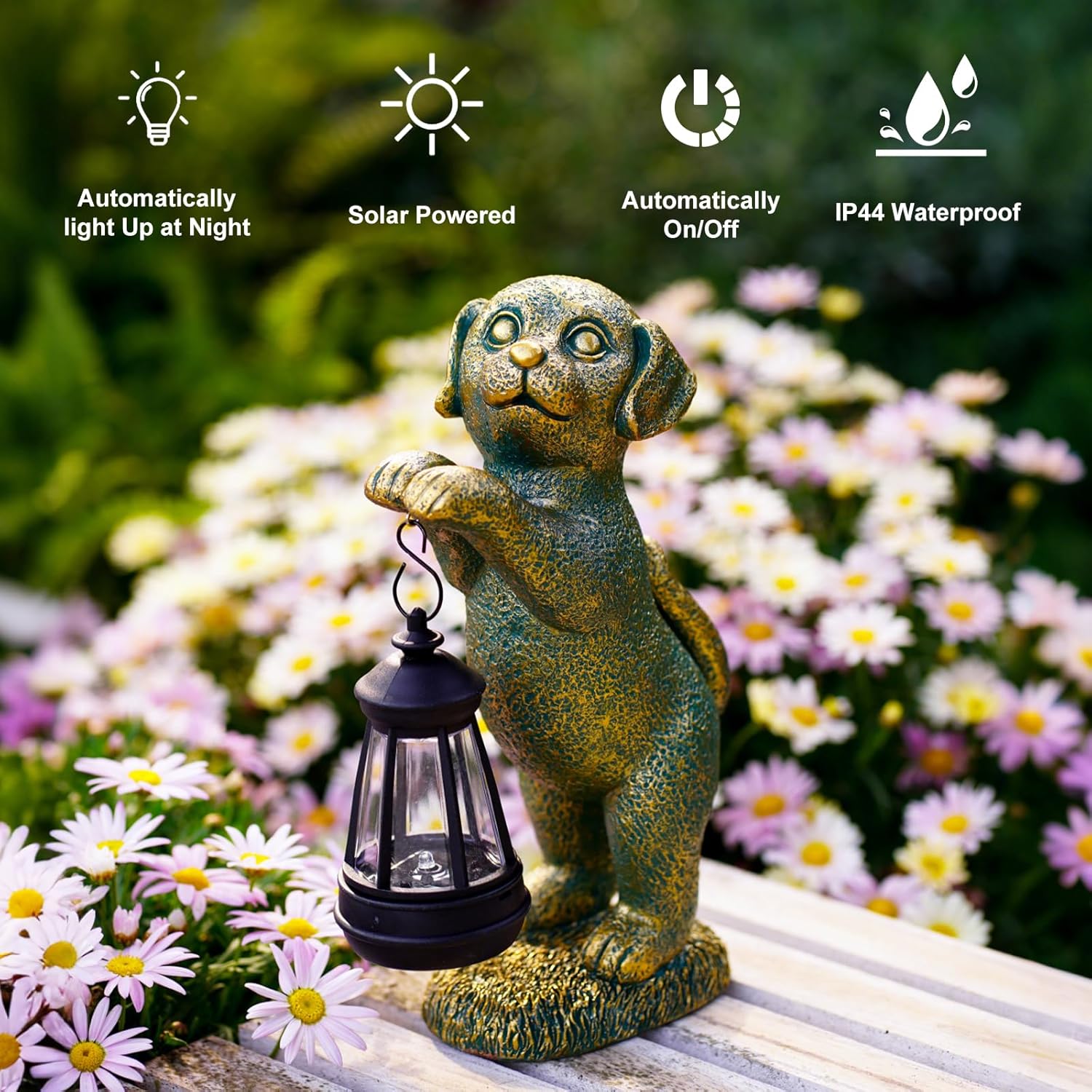 Dog Statue with Solar Lantern - 9.84 Inch Resin Solar Outdoor Lawn Yard Garden Decor - Unique Design Gifts for Women Mom Men (Copper)